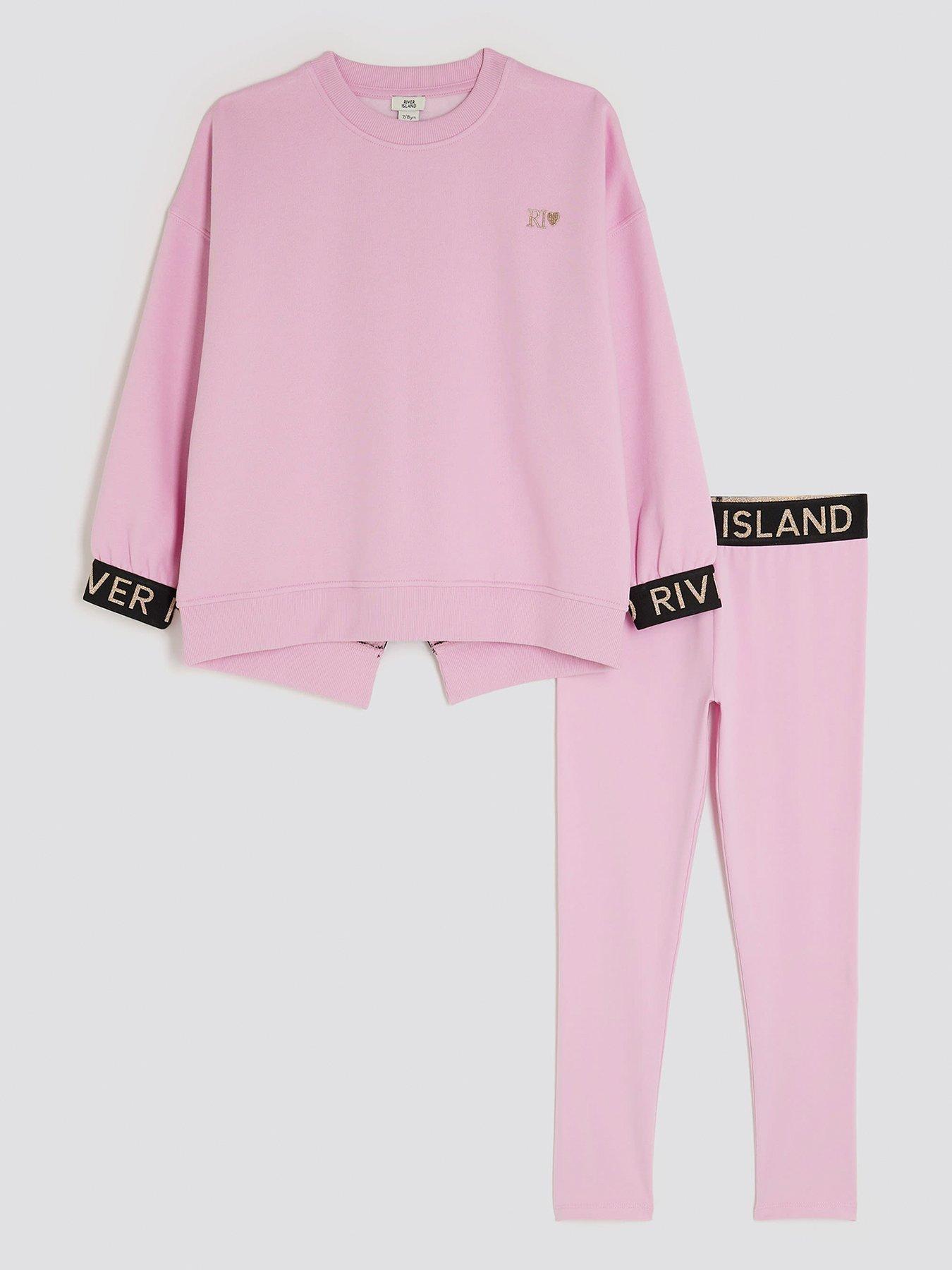 River Island Older Girls Split Back Legging Set - Pink