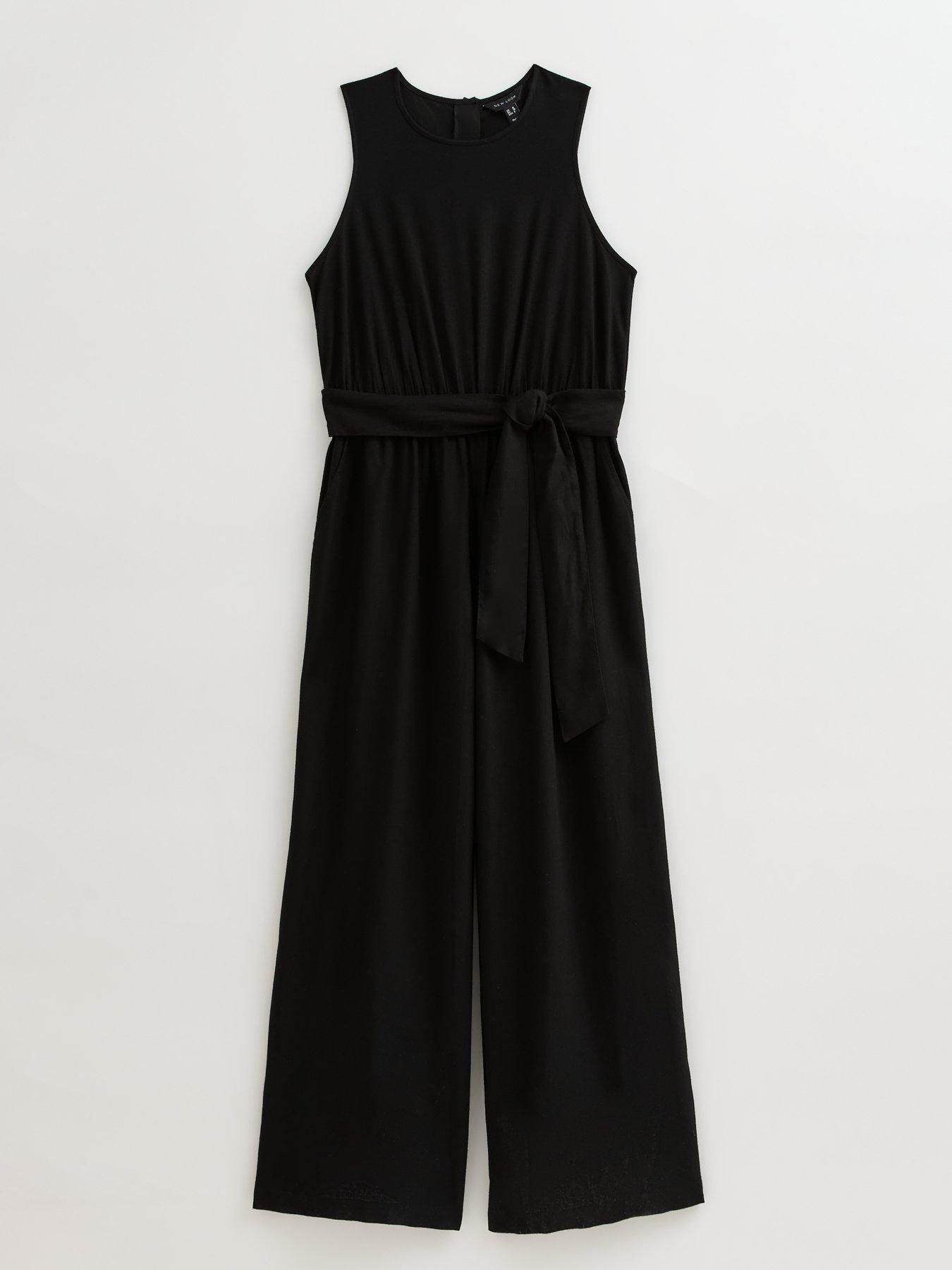 Image 5 of 5 of New Look Black Linen Look Tie Back Jumpsuit