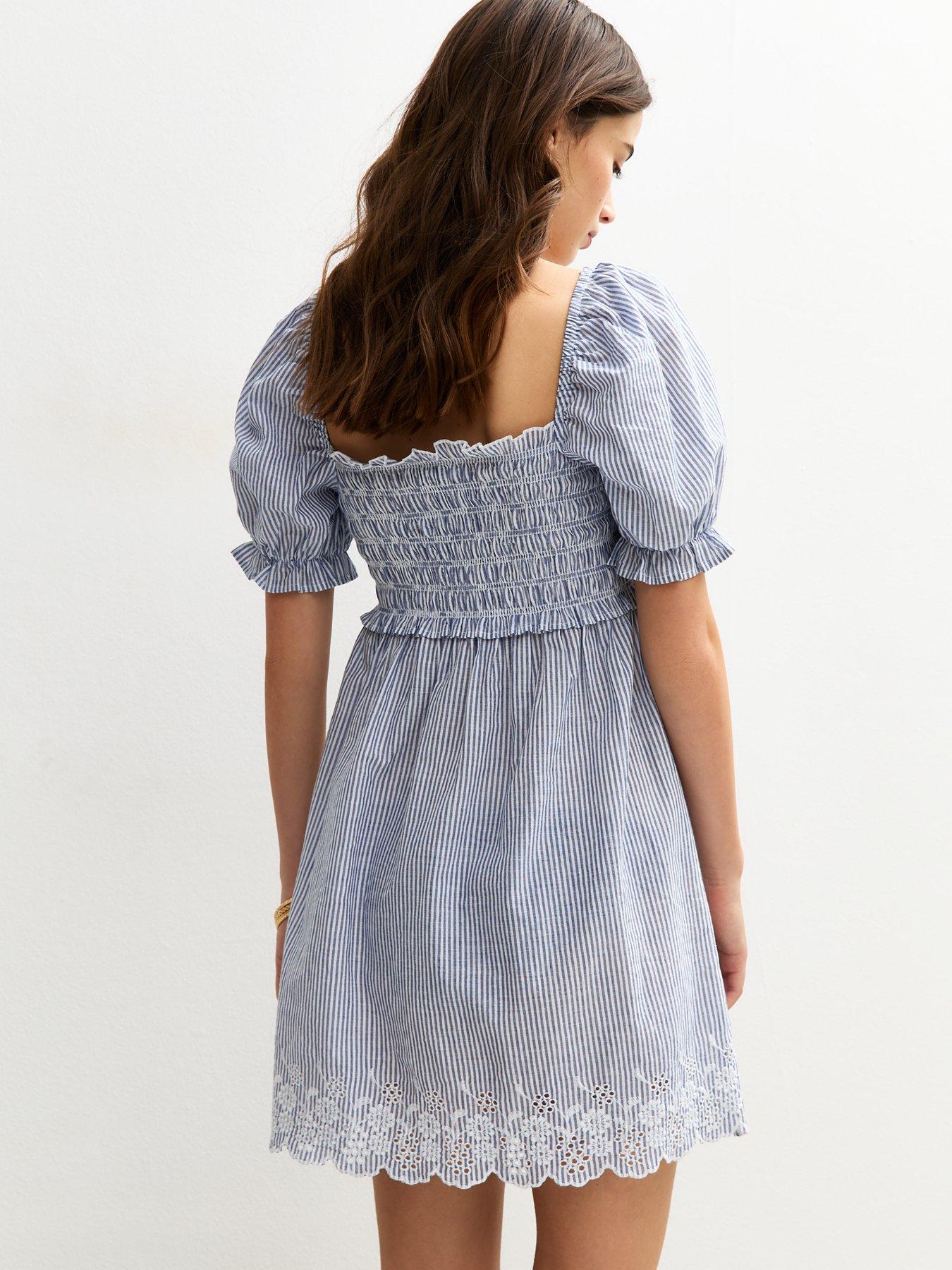 new-look-pattern-striped-embroidered-puff-sleeve-mini-dress-bluestillFront