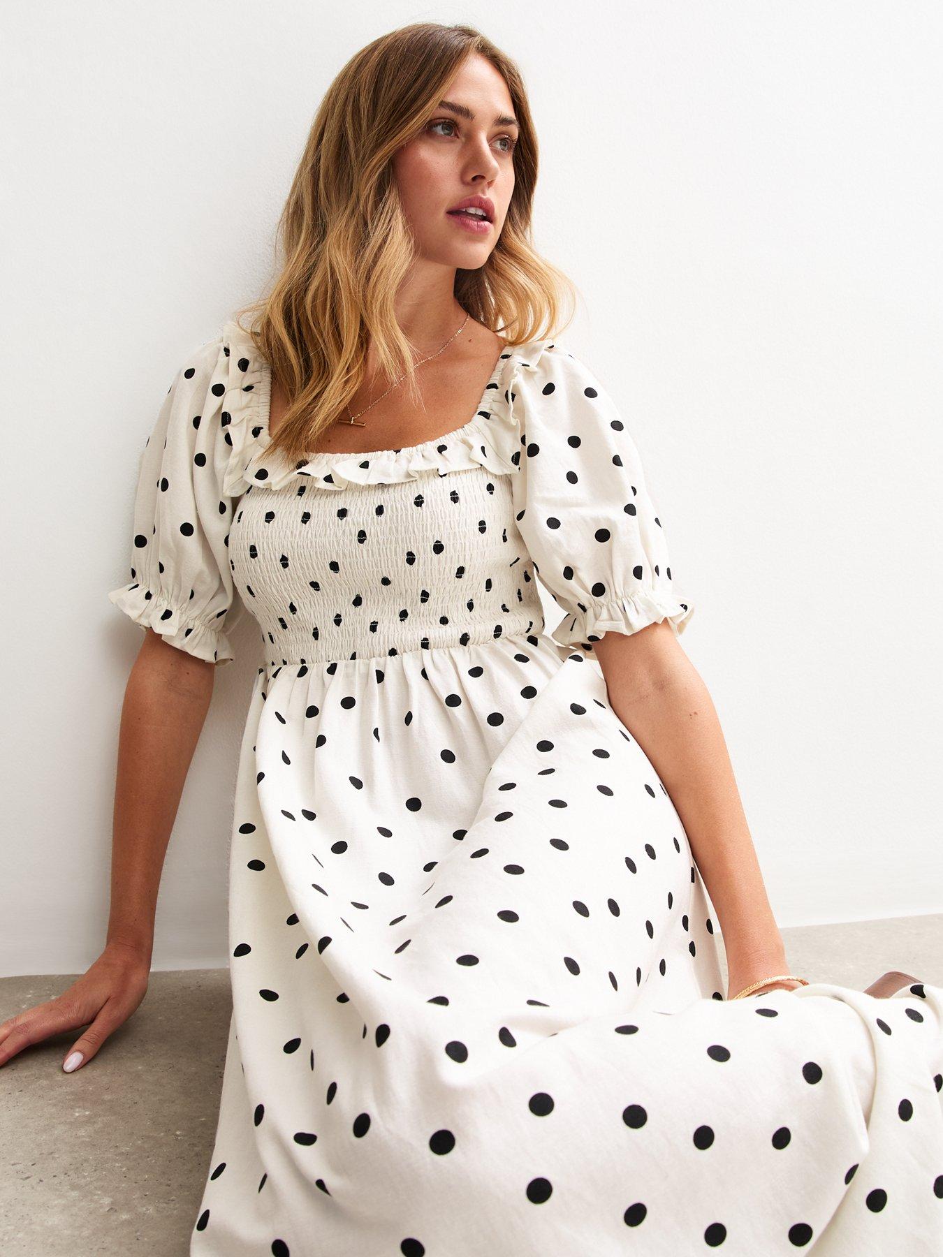 new-look-spot-print-shirred-midi-dress-whiteback