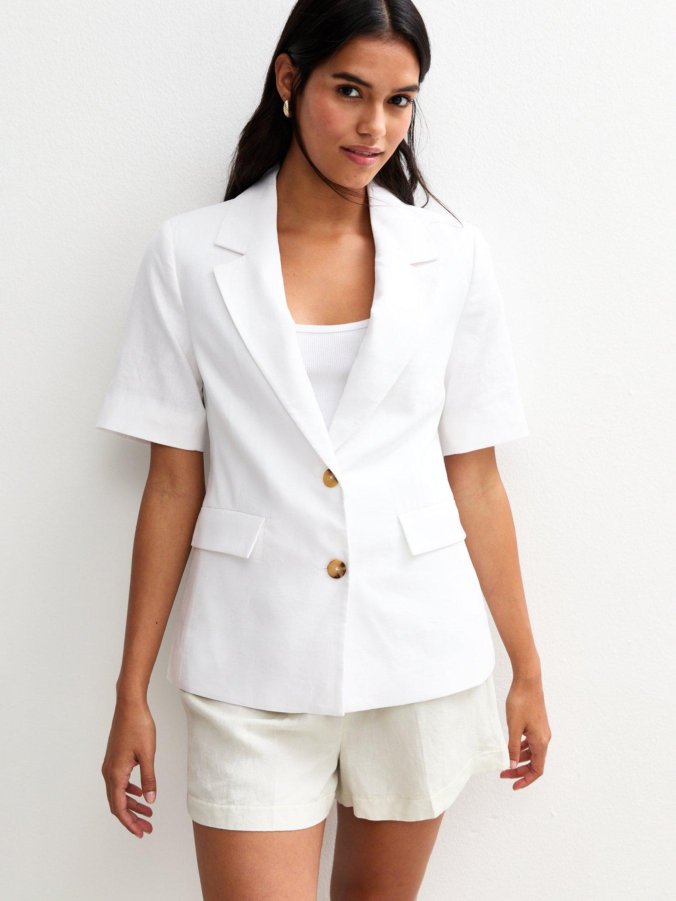undefined Penna Linen Short Sleeve Blazer - White