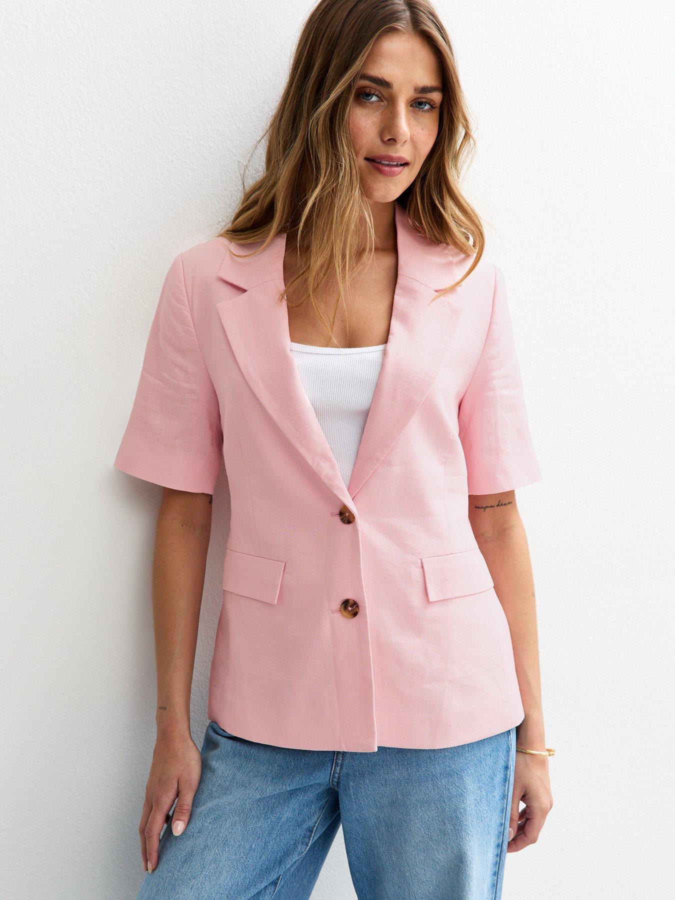 new-look-light-pink-linen-blend-short-sleeve-blazer