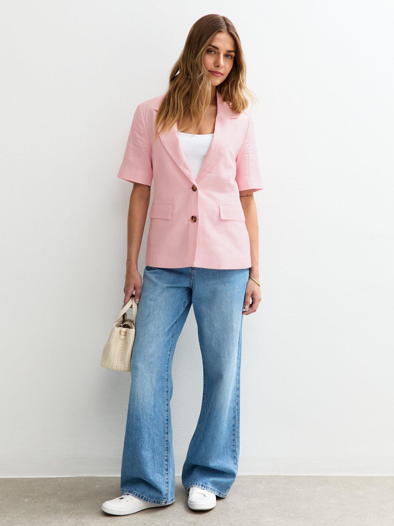 Image 2 of 3 of New Look Light Pink Linen Blend Short Sleeve Blazer