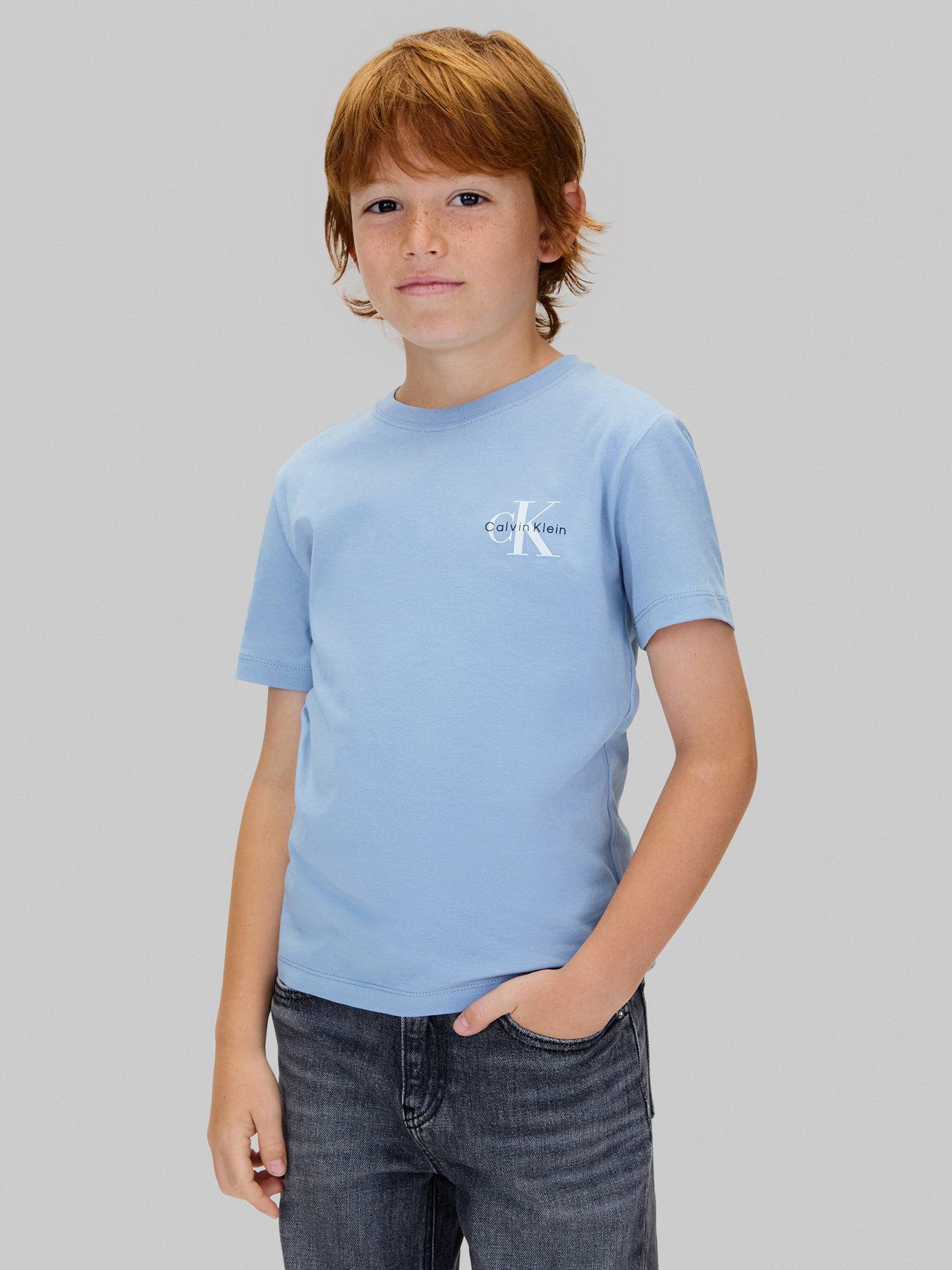 Calvin Klein Jeans Boys Chest Monologo Short Sleeve T-Shirt - Light Blue