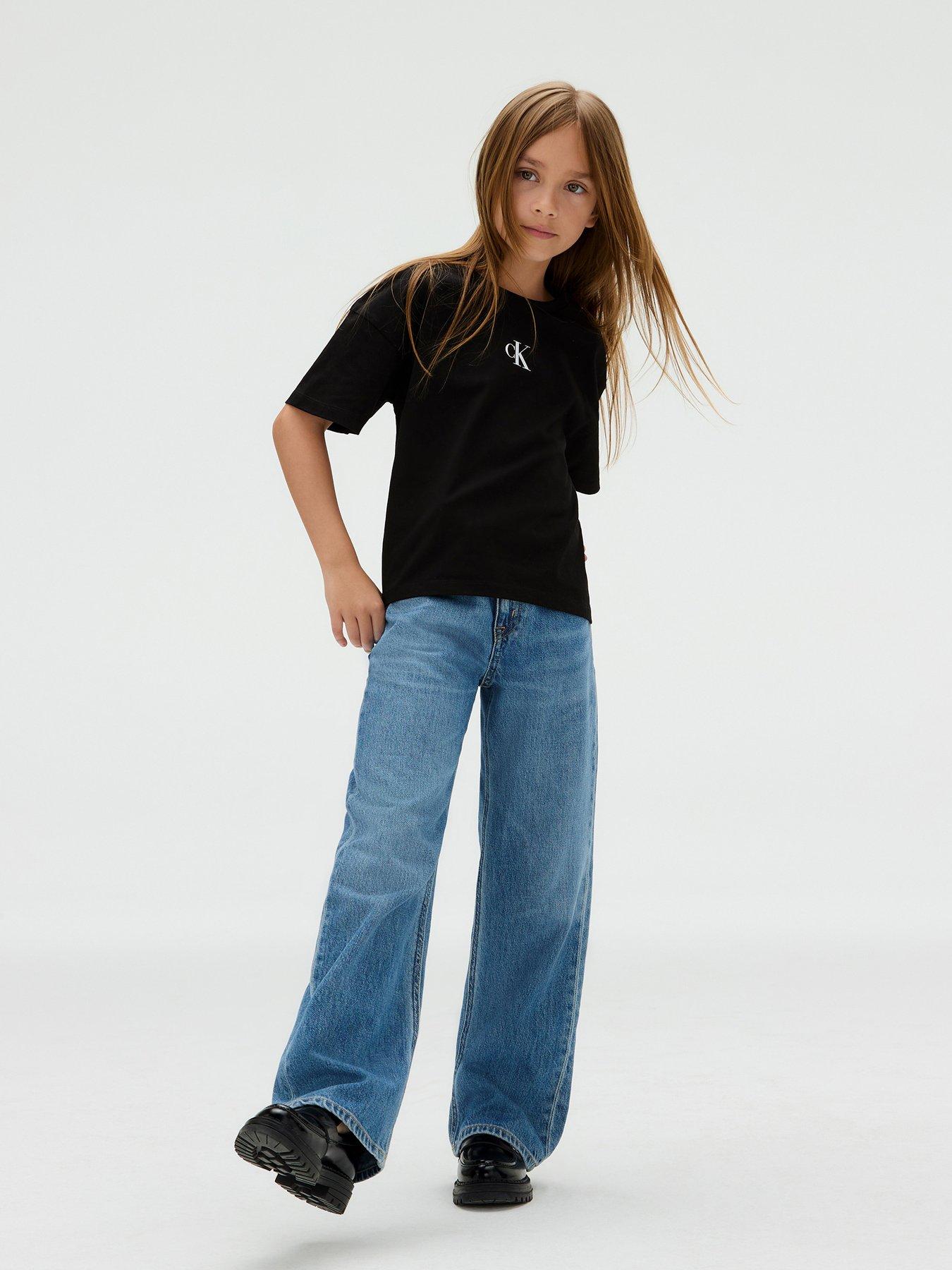Calvin Klein Jeans Girls CK Logo Short Sleeve Boxy T-Shirt - Black