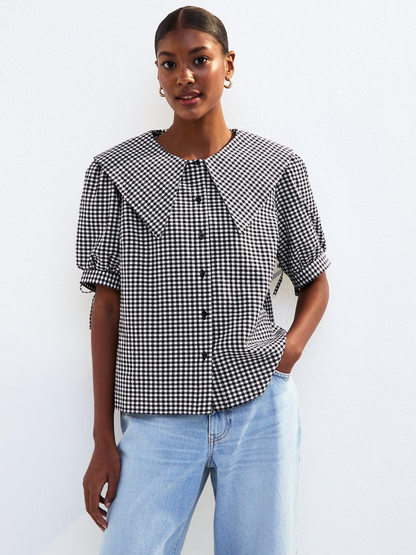 New Look Black Gingham Collar Detail Shirt