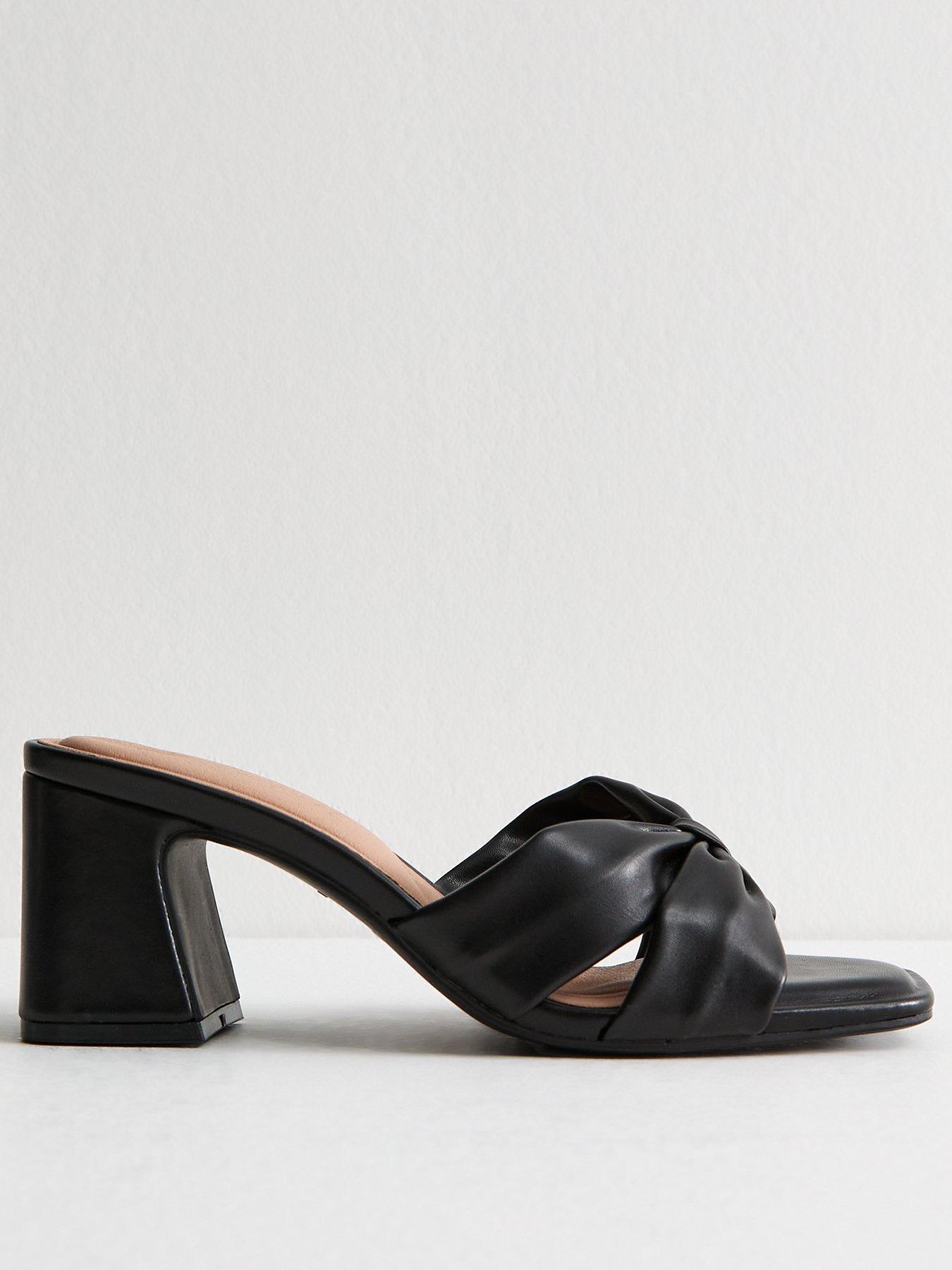 New Look Wide Fit Black Faux Leather Knot Detail Open Toe Sandals
