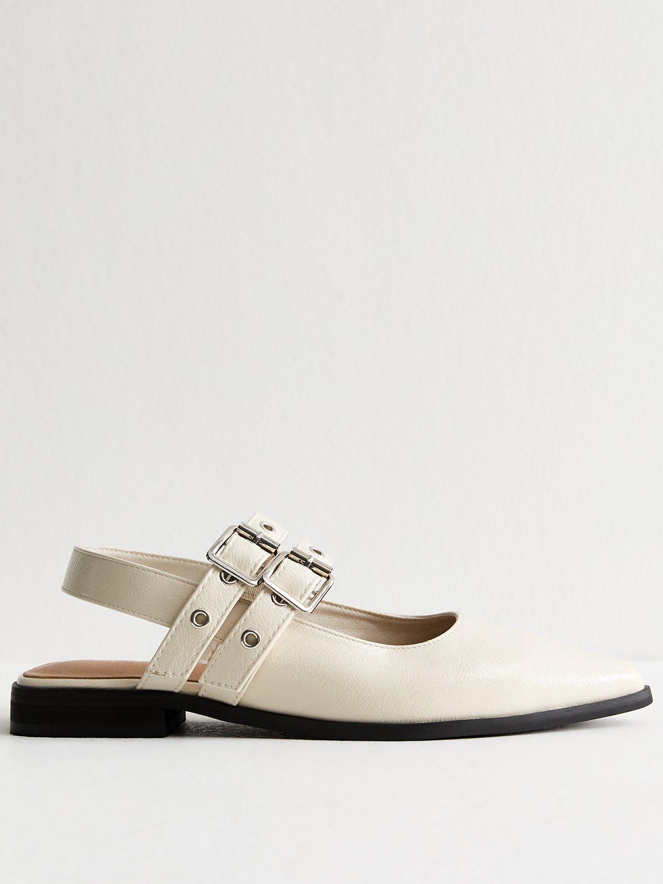 New Look Faux Leather Eyelet Strap Mary Jane Flats - Off White