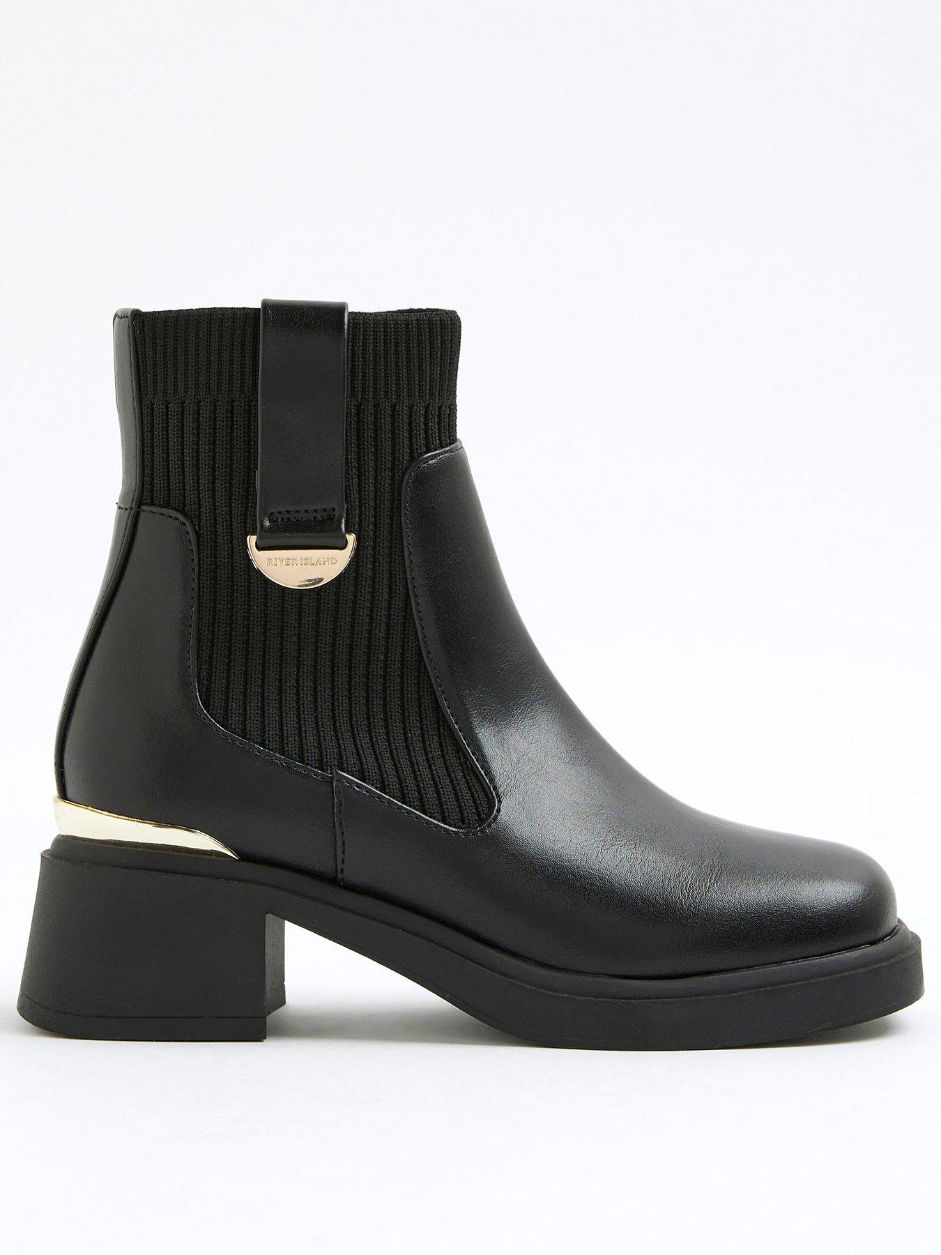 River Island Older Girls Knit Heeled Chelsea Boots - Black