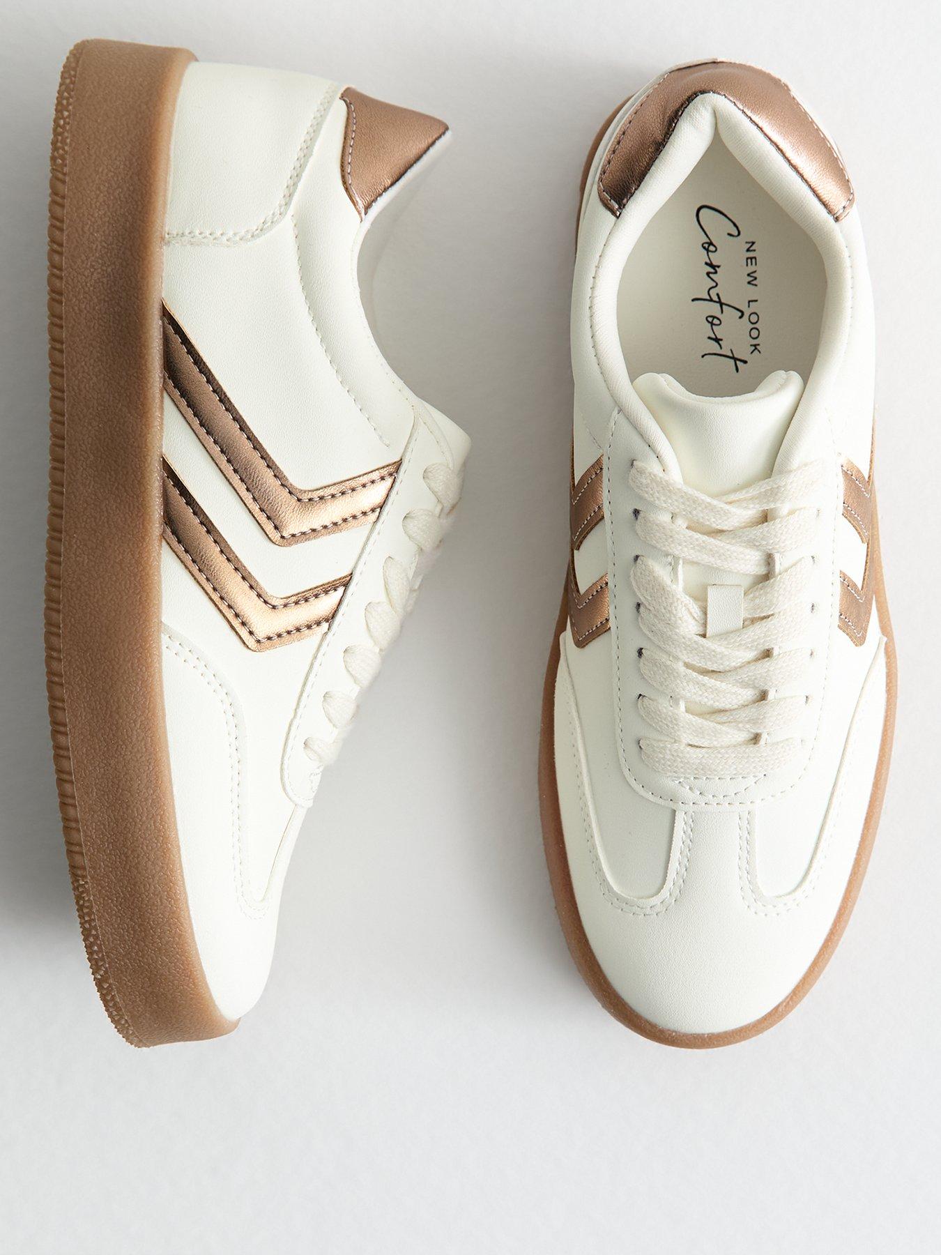 New Look White Faux Leather Panelled Flatform Trainers