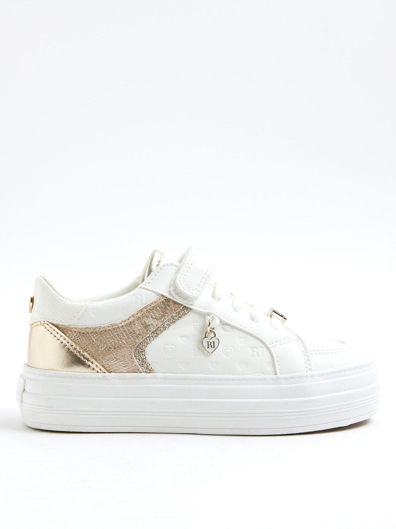 River Island Older Girls Heart Embossed Trainers - White