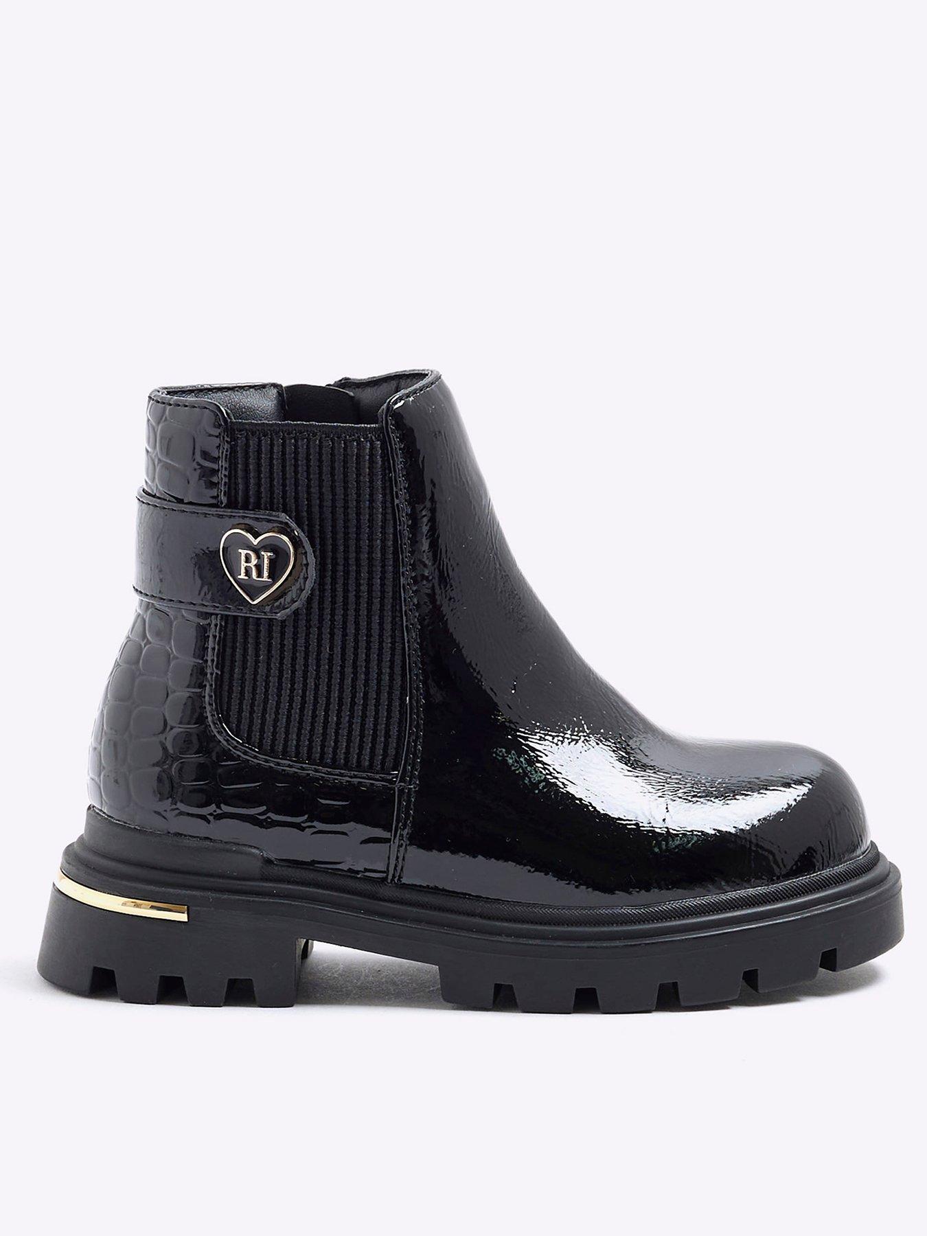 River Island Mini Girls Heart Strap Chelsea Boots - Black