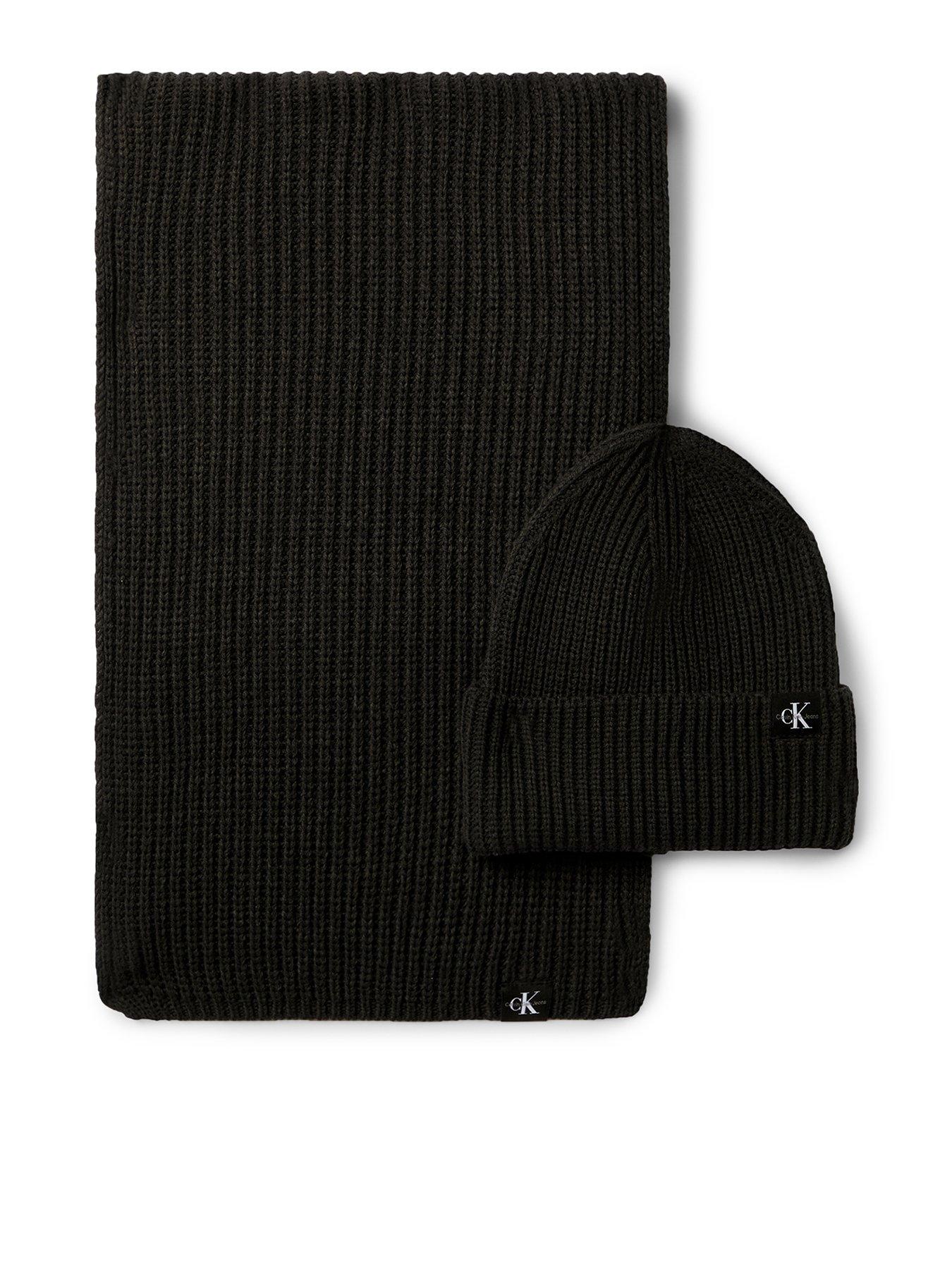 Calvin Klein Jeans Kids Monogram Rib Scarf Beanie Set - Black
