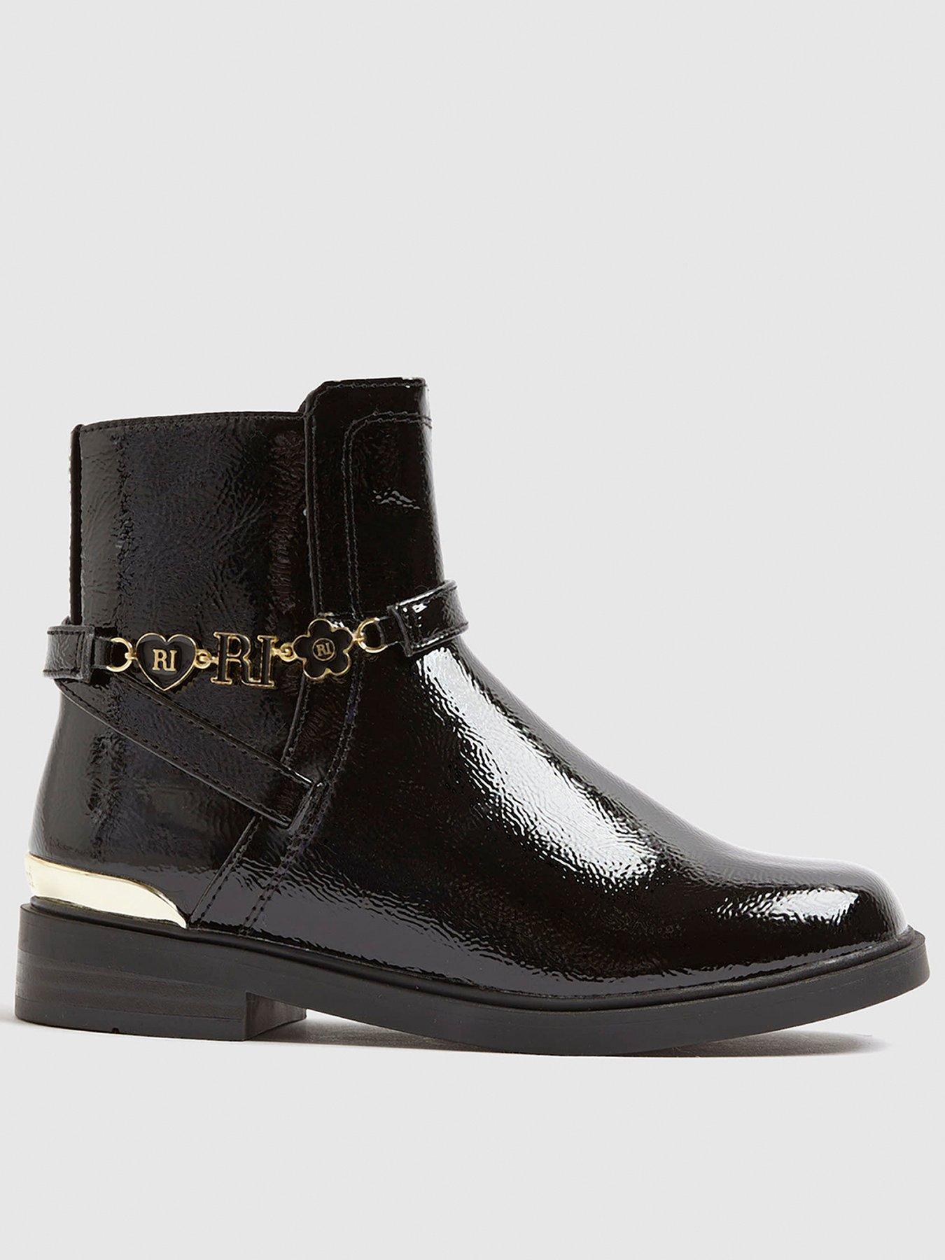 River Island Older Girls Flower Chain Riding Boot - Black