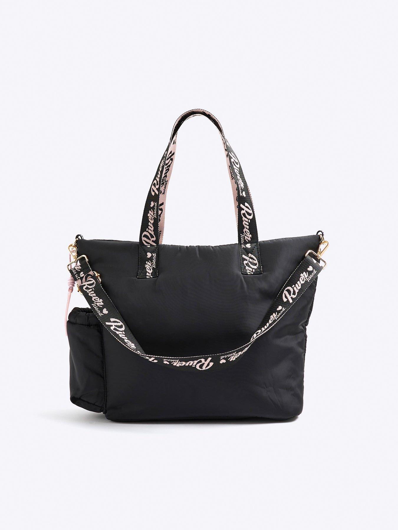 river-island-older-girls-nylon-script-shopper-bag-blackstillFront