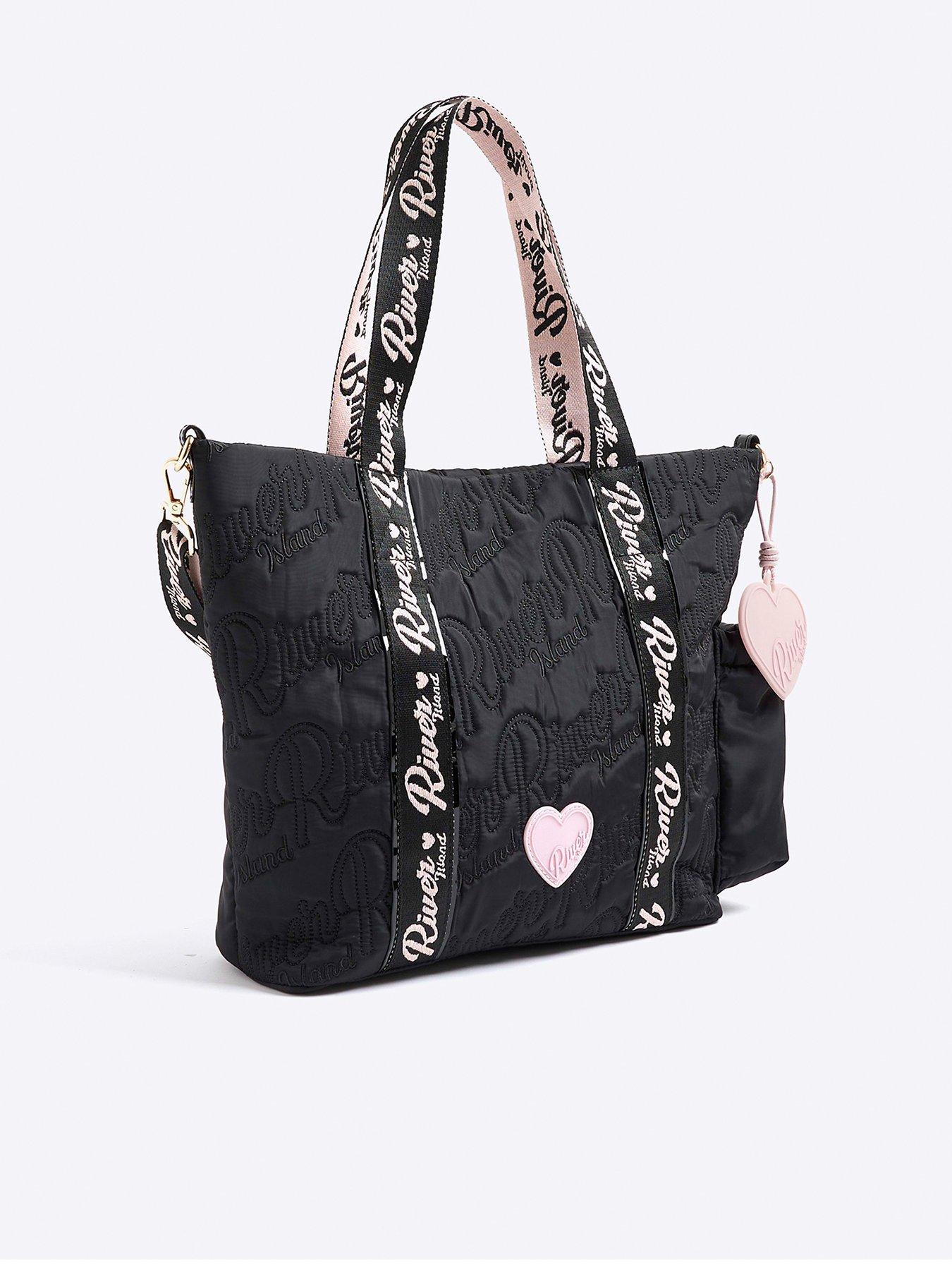 river-island-older-girls-nylon-script-shopper-bag-blackback