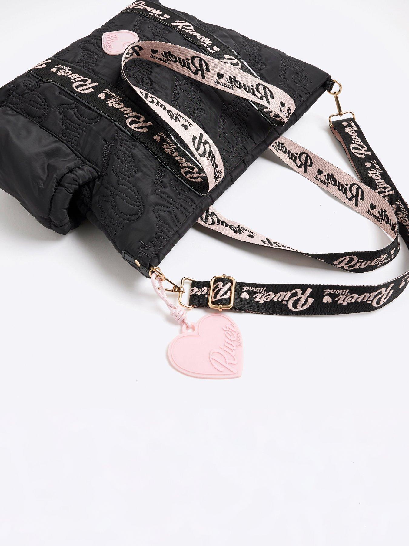 river-island-older-girls-nylon-script-shopper-bag-blackoutfit