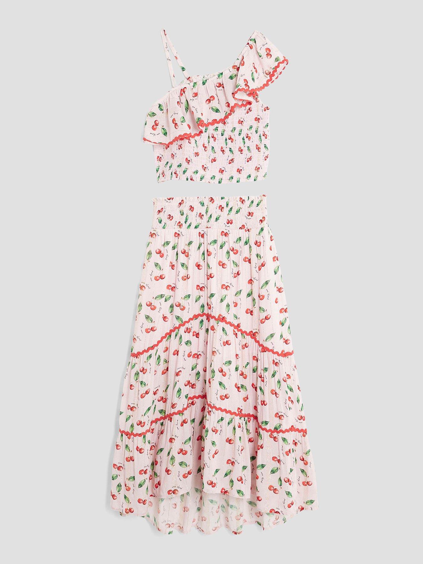 River Island Older Girls Cherry Maxi Skirt Set - Pink