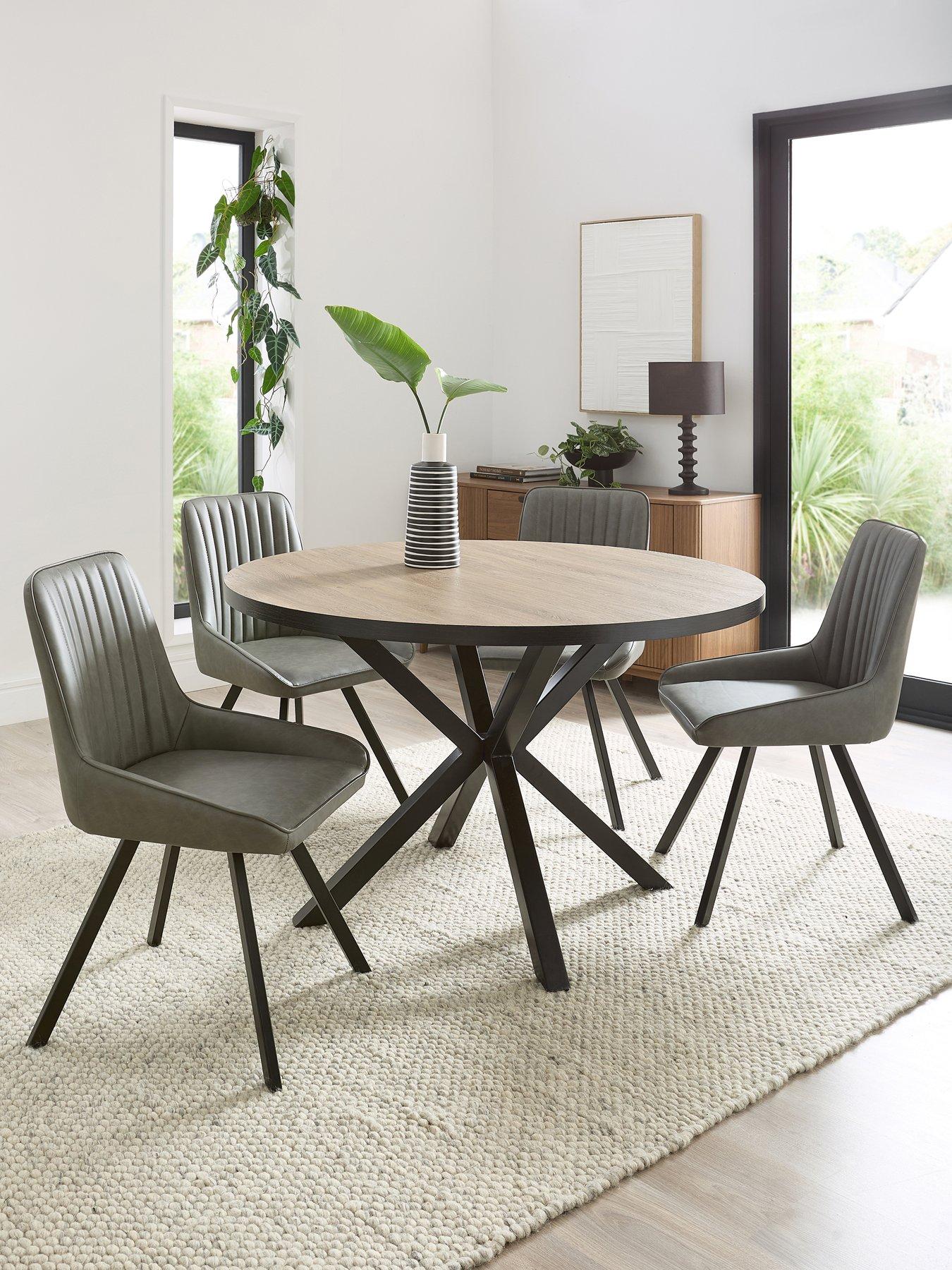 undefined Oslo 120cm  Round Dining Table & 4 Marlow Faux Leather Chairs