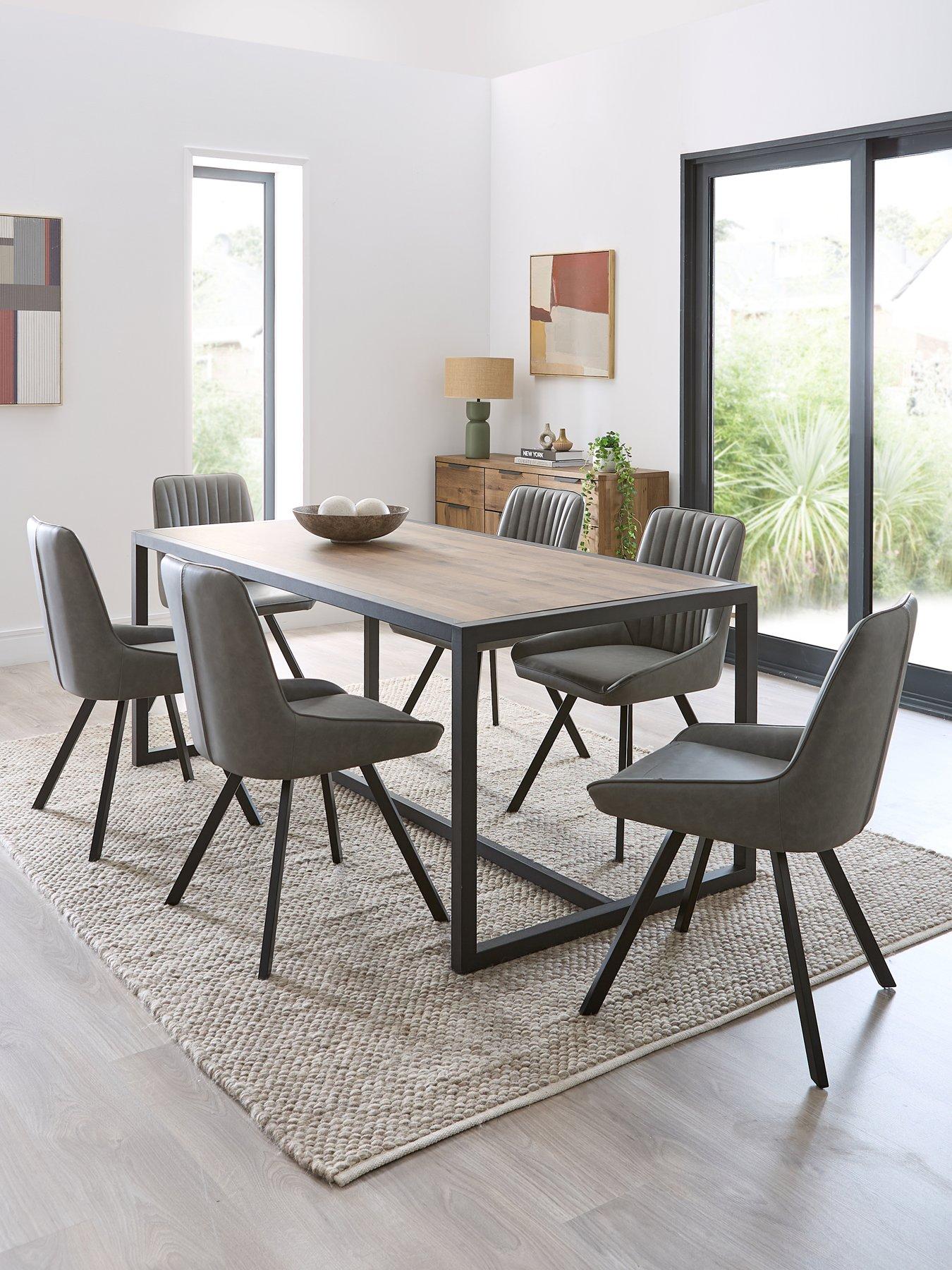 Very Home Harlem Mid Oak Dining Table And 6 Marlow Grey Faux Leather Chairs - FSC® Certified