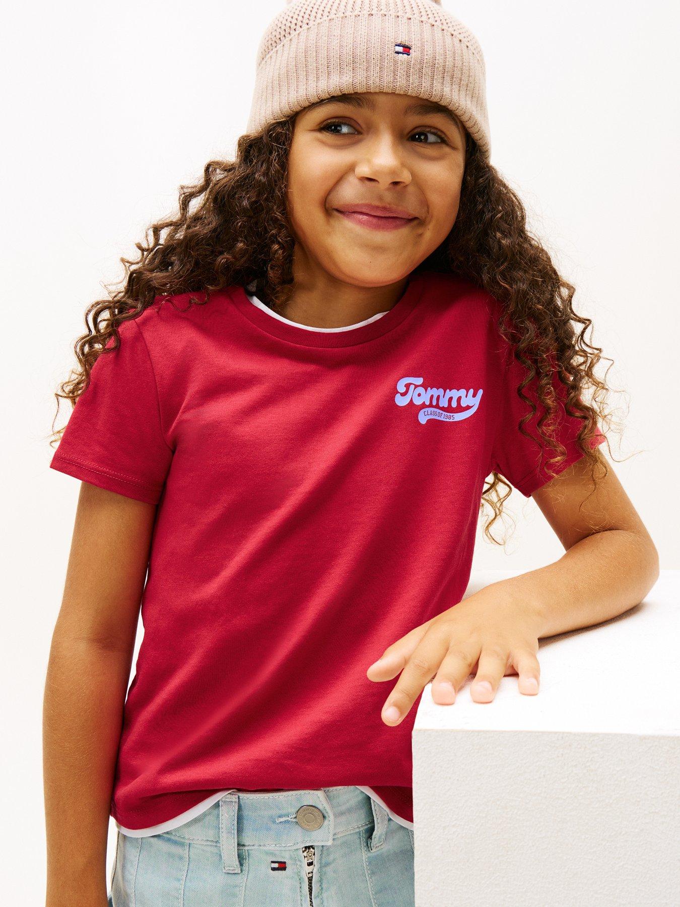 Tommy Hilfiger Girls Graphic Flock Short Sleeve T-Shirt - Dark Pink