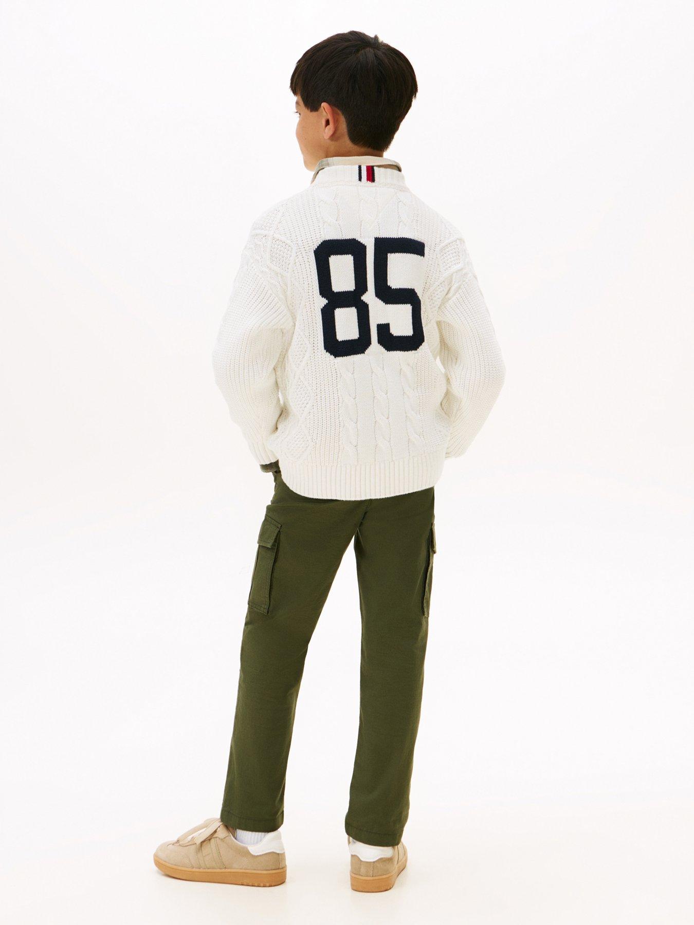 Image 2 of 5 of Tommy Hilfiger Boys Cotton Cable Mix Graphic Sweater - Off White