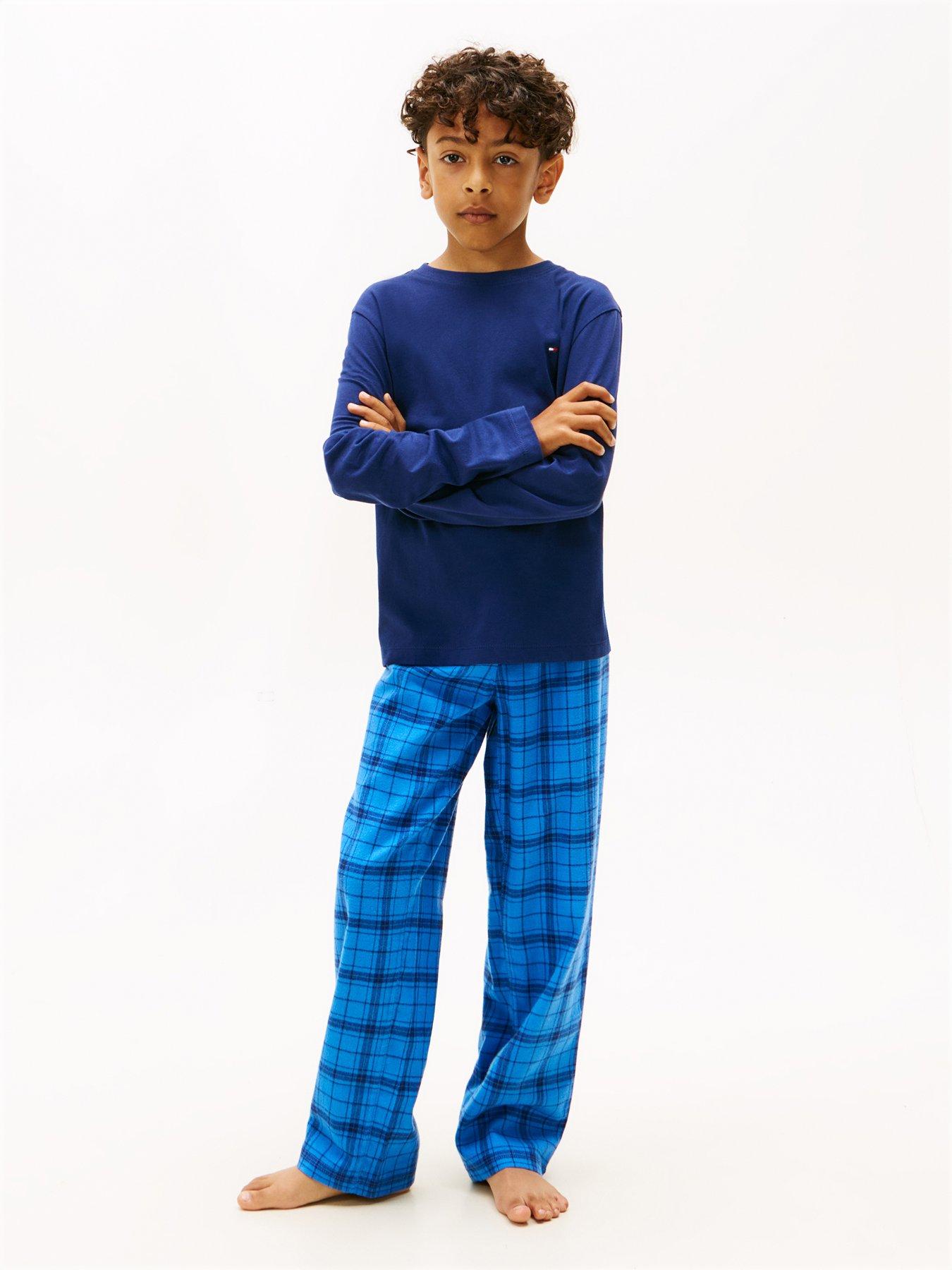 tommy-hilfiger-boys-long-sleeve-flannel-print-pyjama-set-navy