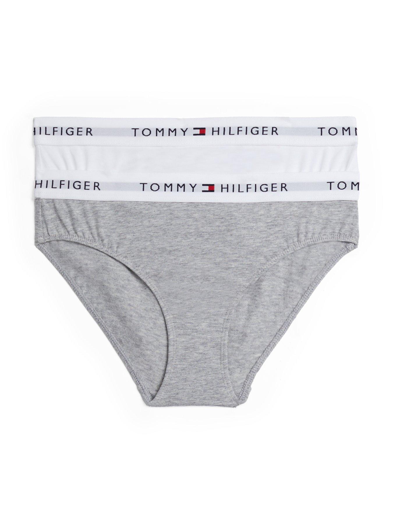 Tommy Hilfiger Girls 2 Pack Bikini Briefs - Light Grey/White
