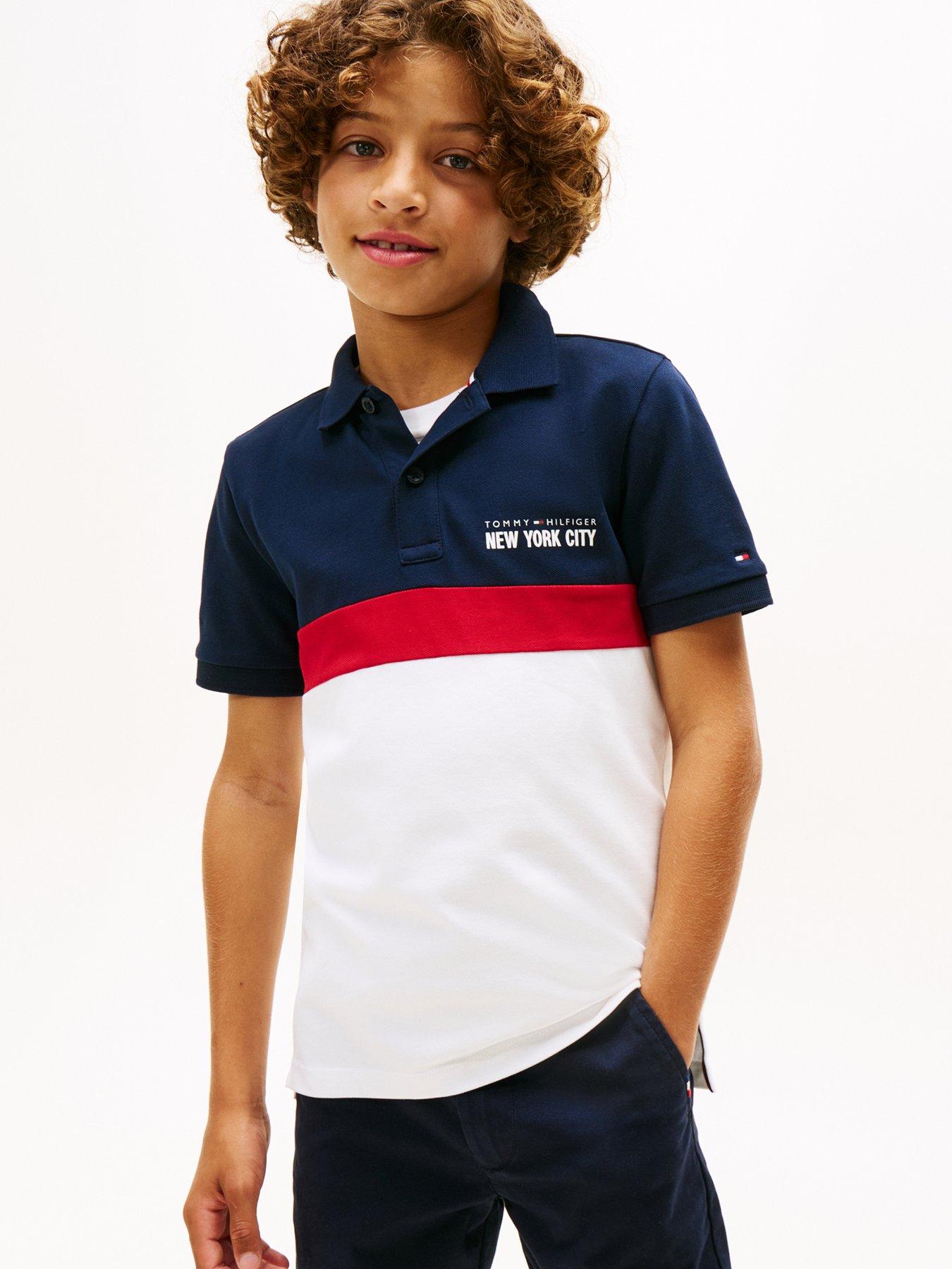 Tommy Hilfiger Boys Nyc Print Graphic Short Sleeve Polo Shirt - Dark Navy