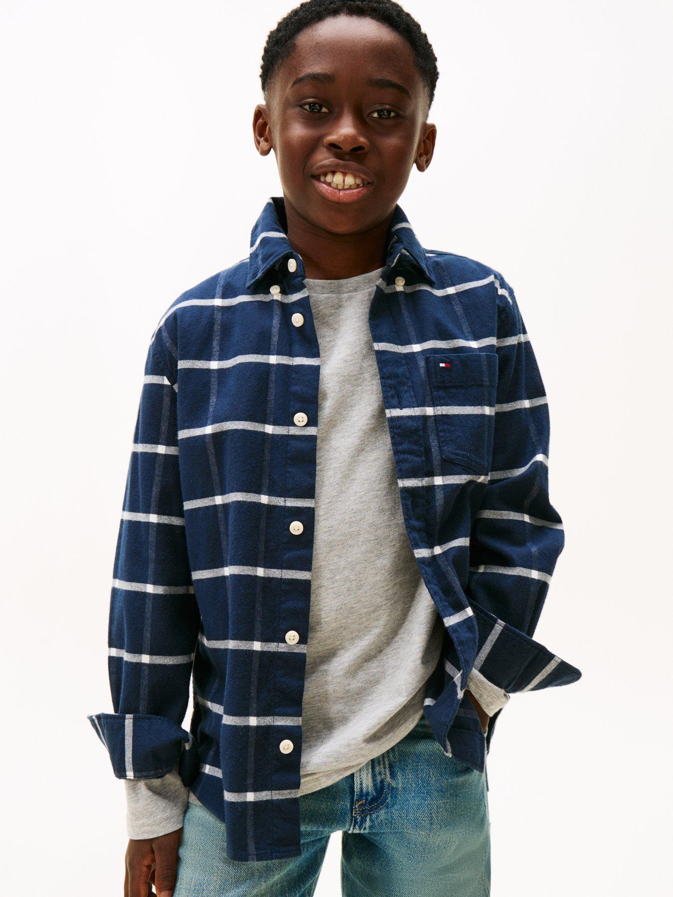 Tommy Hilfiger Boys Window Pane Check Long Sleeve Shirt - Check - Black