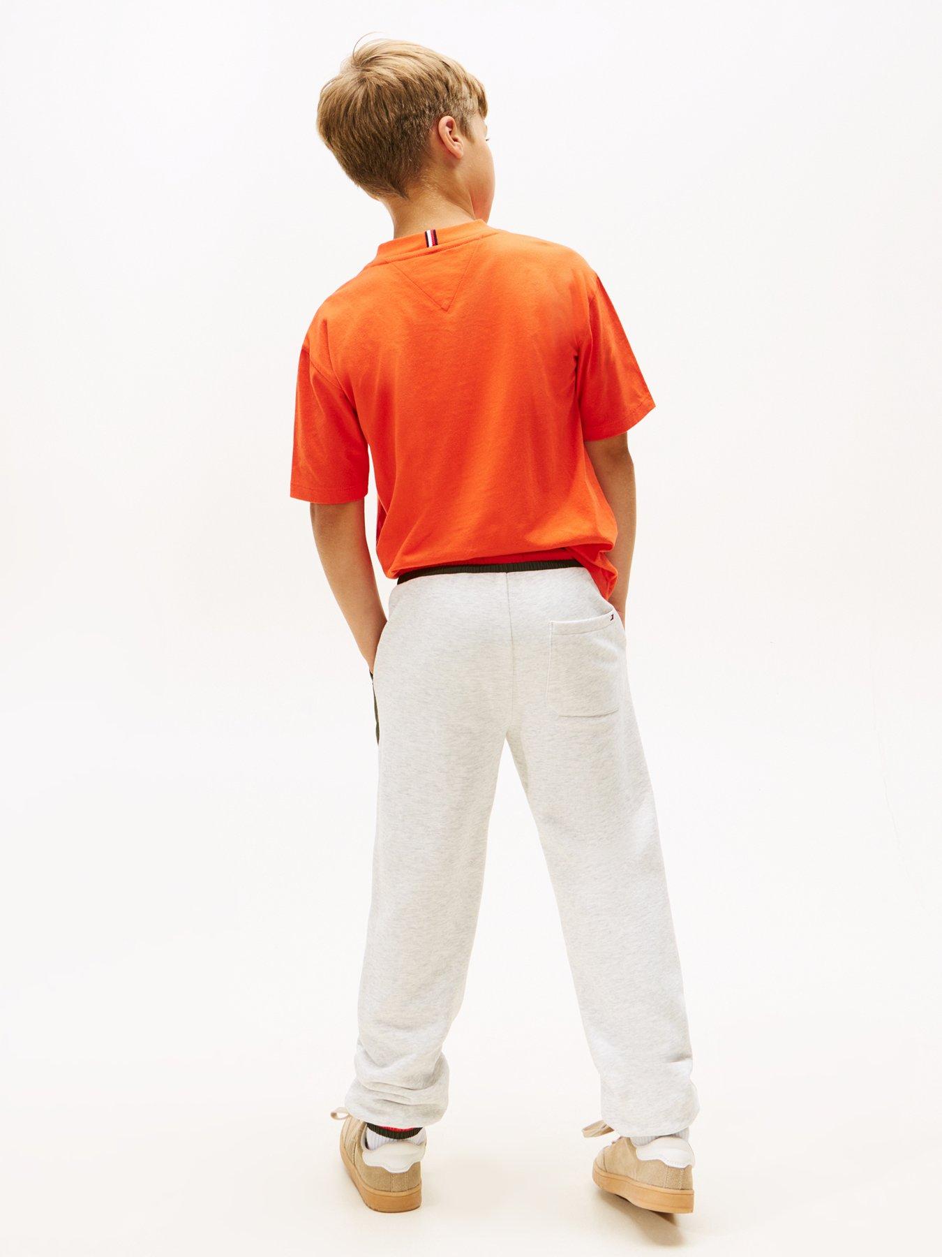 Image 2 of 5 of Tommy Hilfiger Boys Fabric Mix Colourblock Sweatpants - Light Grey