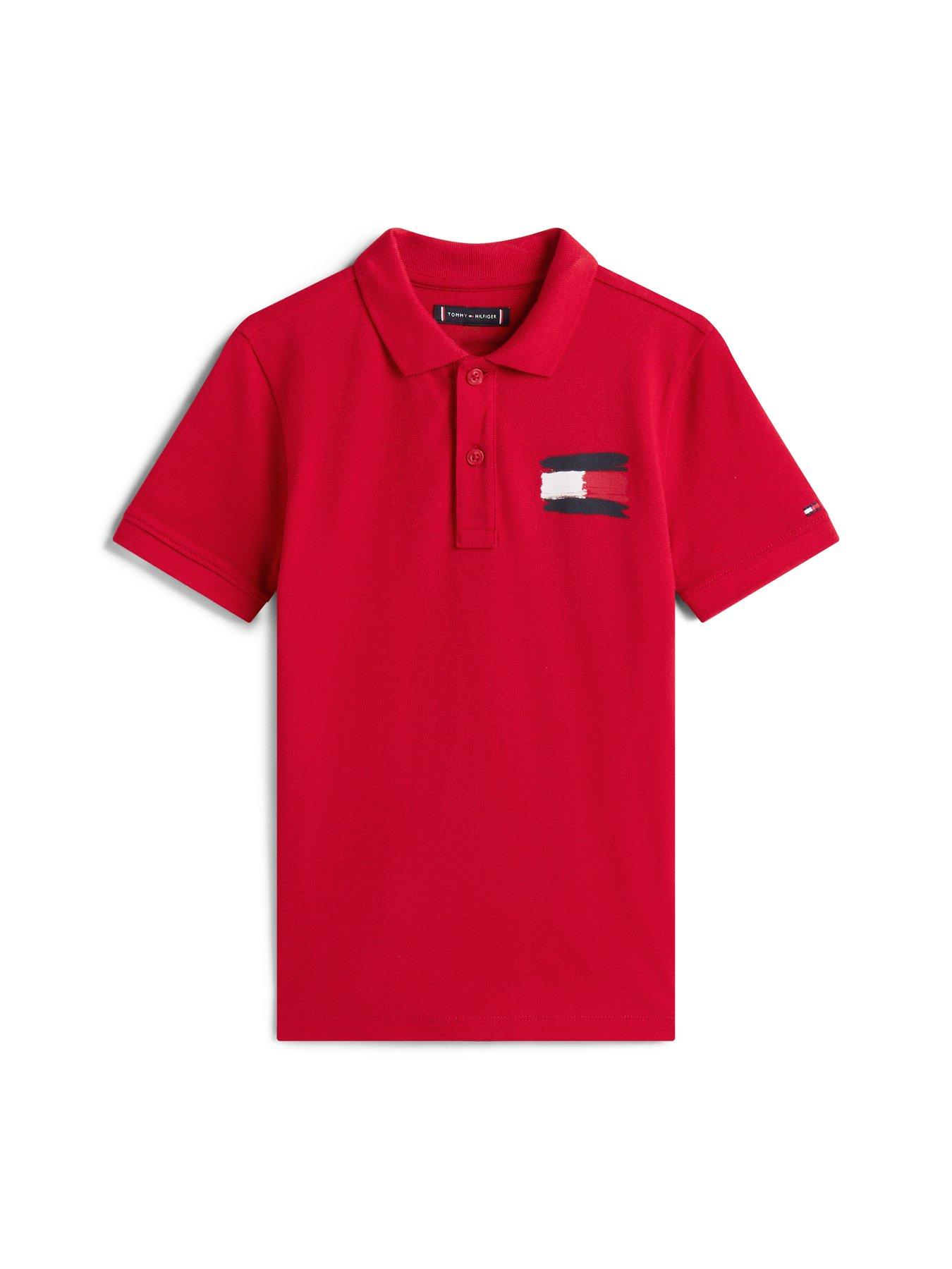 Tommy Hilfiger Boys Flag Short Sleeve Polo Shirt - Medium Red