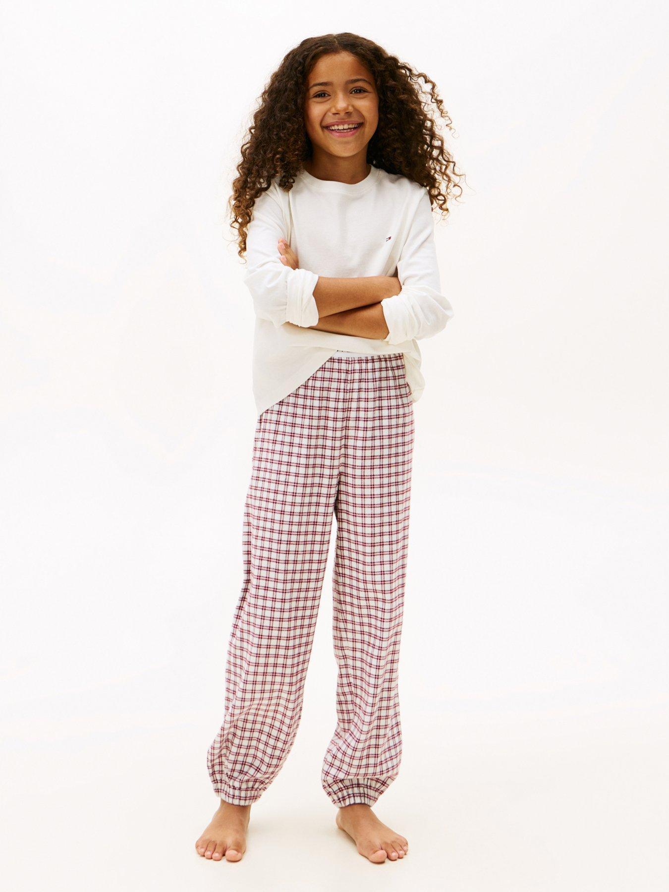 tommy-hilfiger-girls-long-sleeve-cuffed-pyjama-set-ivory-silkmini-plaid