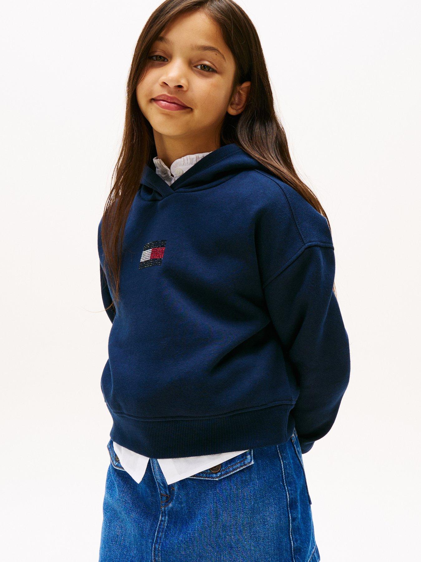 Tommy Hilfiger Girls Rhine Stone Flag Hoodie - Night Navy