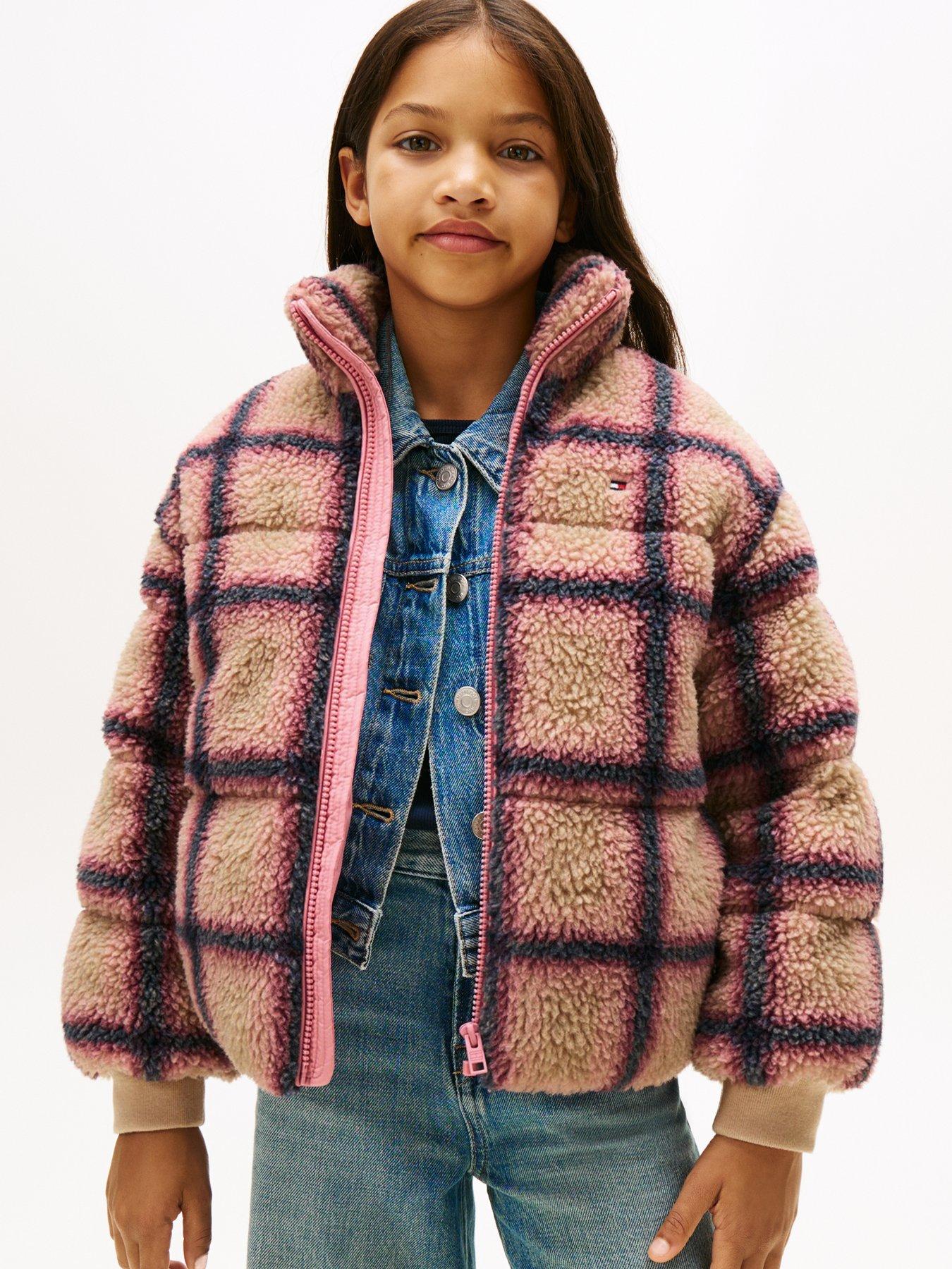 Tommy Hilfiger Girls Check Teddy Bomber - Ivory Silk