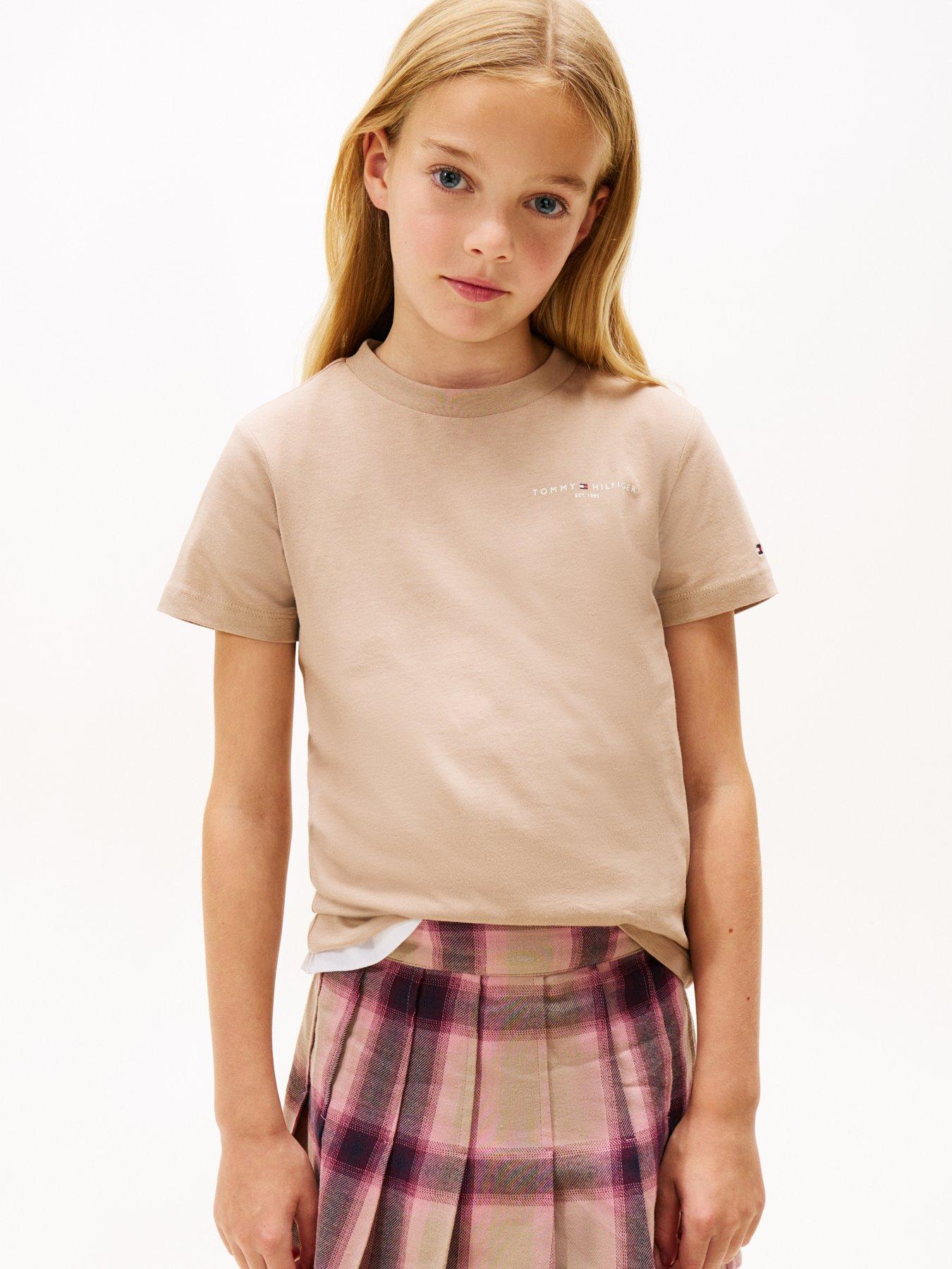 tommy-hilfiger-girls-mini-th-logo-short-sleeve-t-shirt-beige