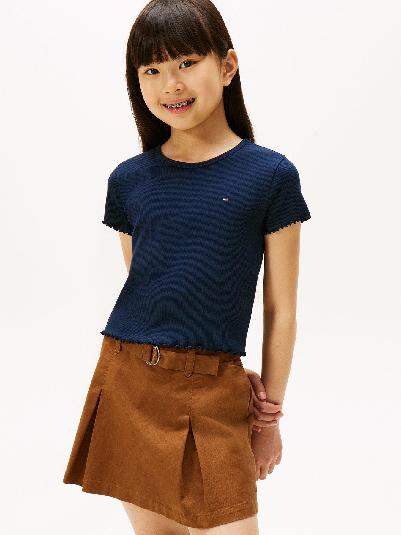 Tommy Hilfiger Girls Essential Short Sleeve Rib Top - Dark - Night Navy