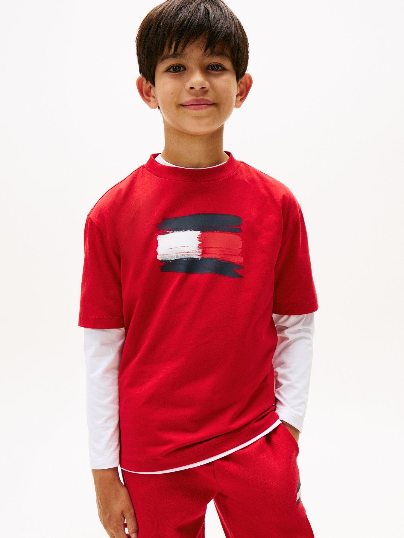 Tommy Hilfiger Boys Flag Archive Short Sleeve T-Shirt - Medium Red