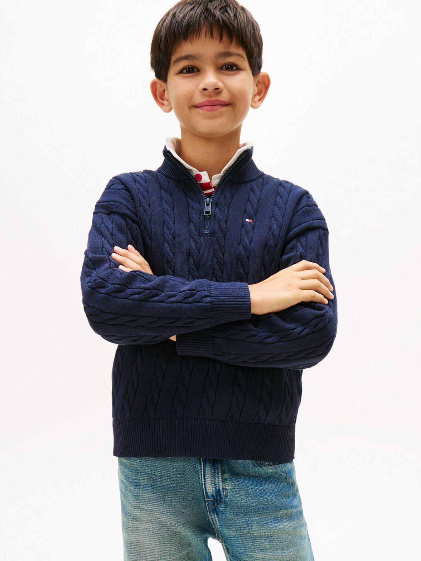 Tommy Hilfiger Boys Cotton Cable Half Zip Sweater - Night Navy