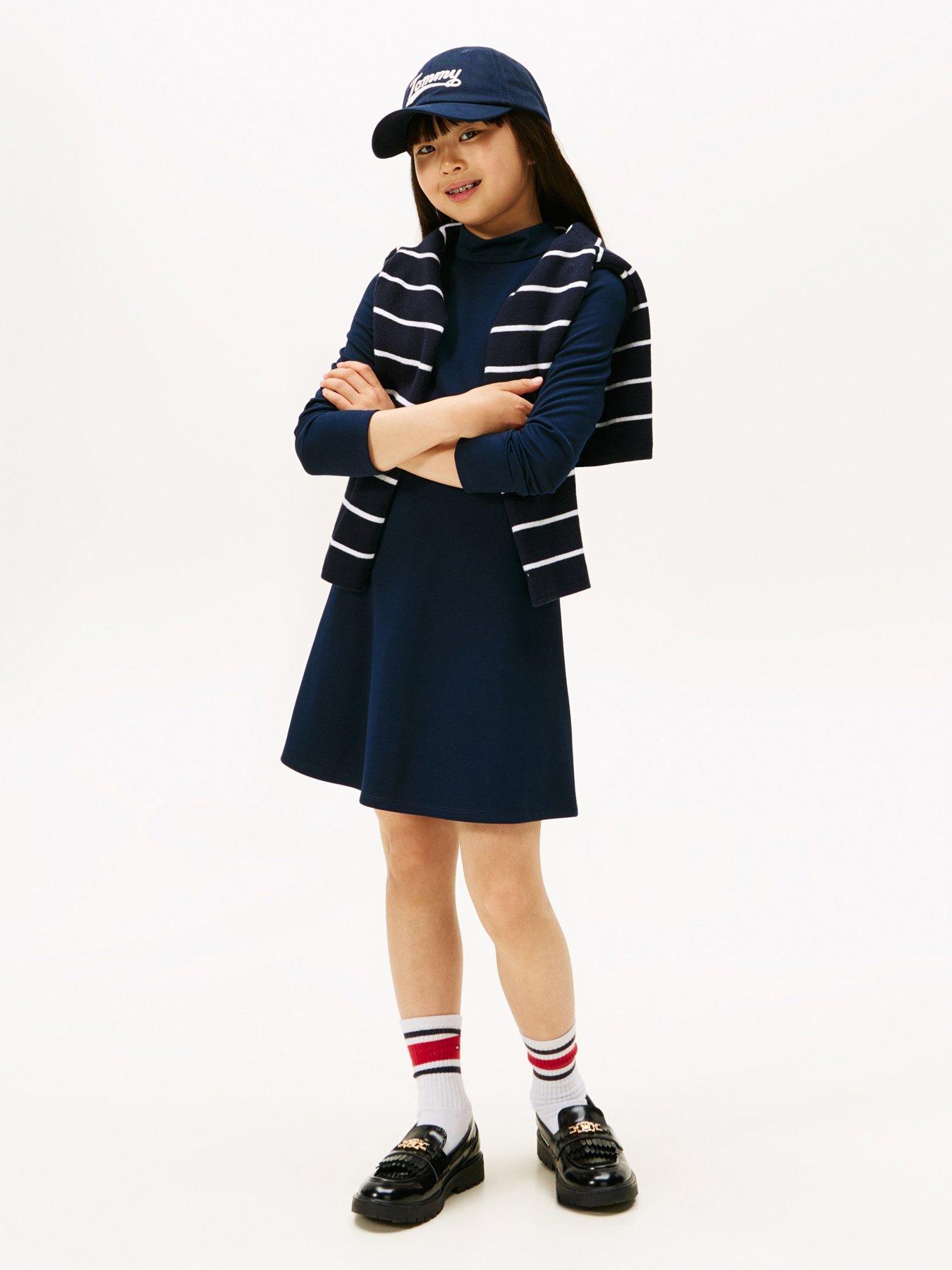 Tommy Hilfiger Girls Essential Skater Long Sleeve Dress - Dark Navy