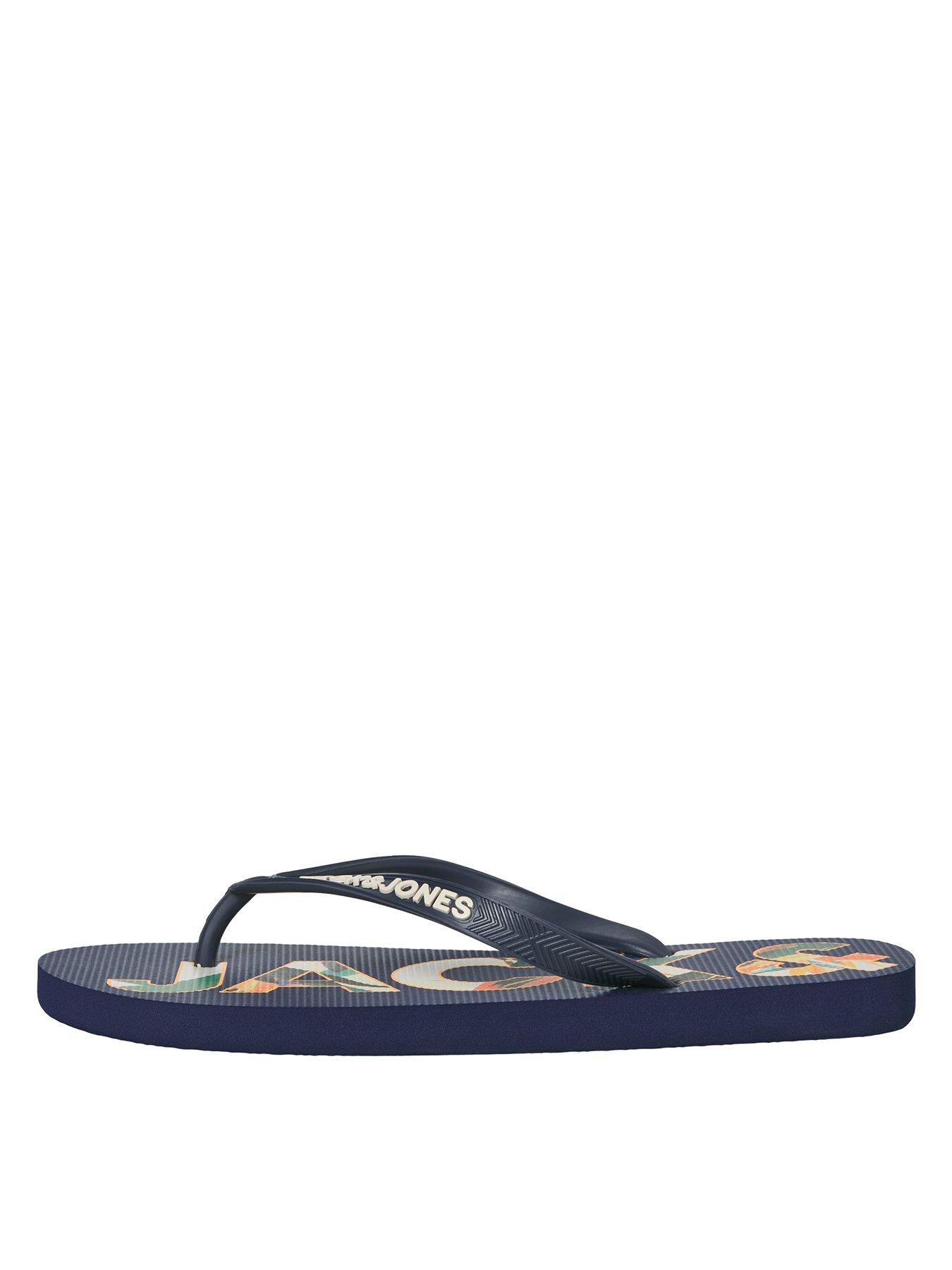 Jack & Jones Palm Print Logo Flip Flops - Navy