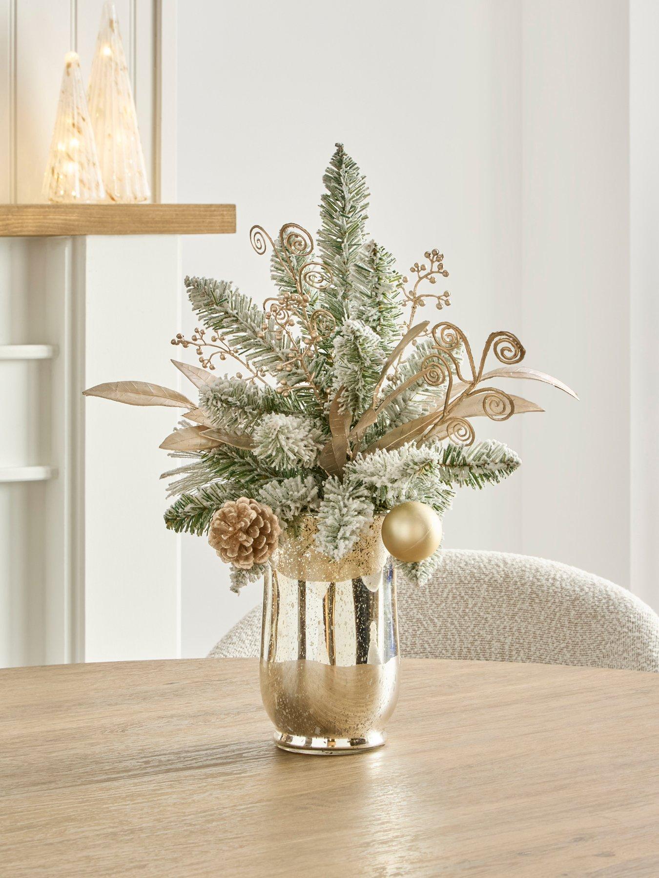 The Very Collection Flocked Foliage Filled Christmas Vase