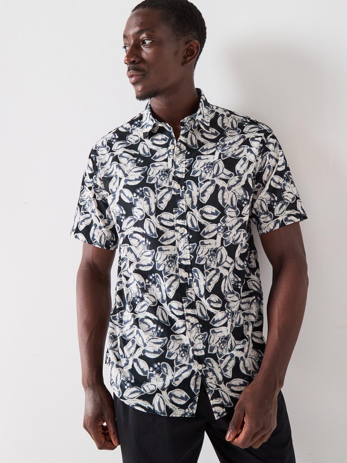 Jack & Jones Joshua Split Aop Short Sleeve Shirt - Black/White