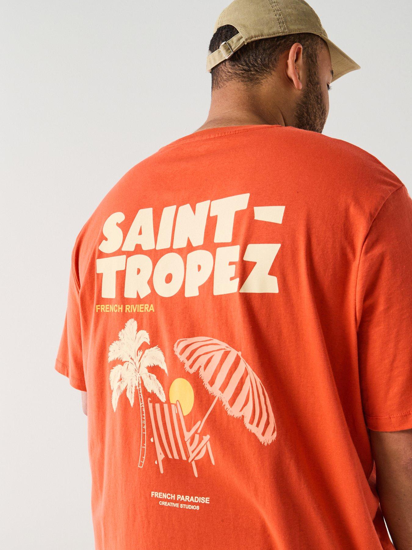 Image 1 of 5 of Jack & Jones Plus Saint Tropez Back Graphic T-Shirt - Orange