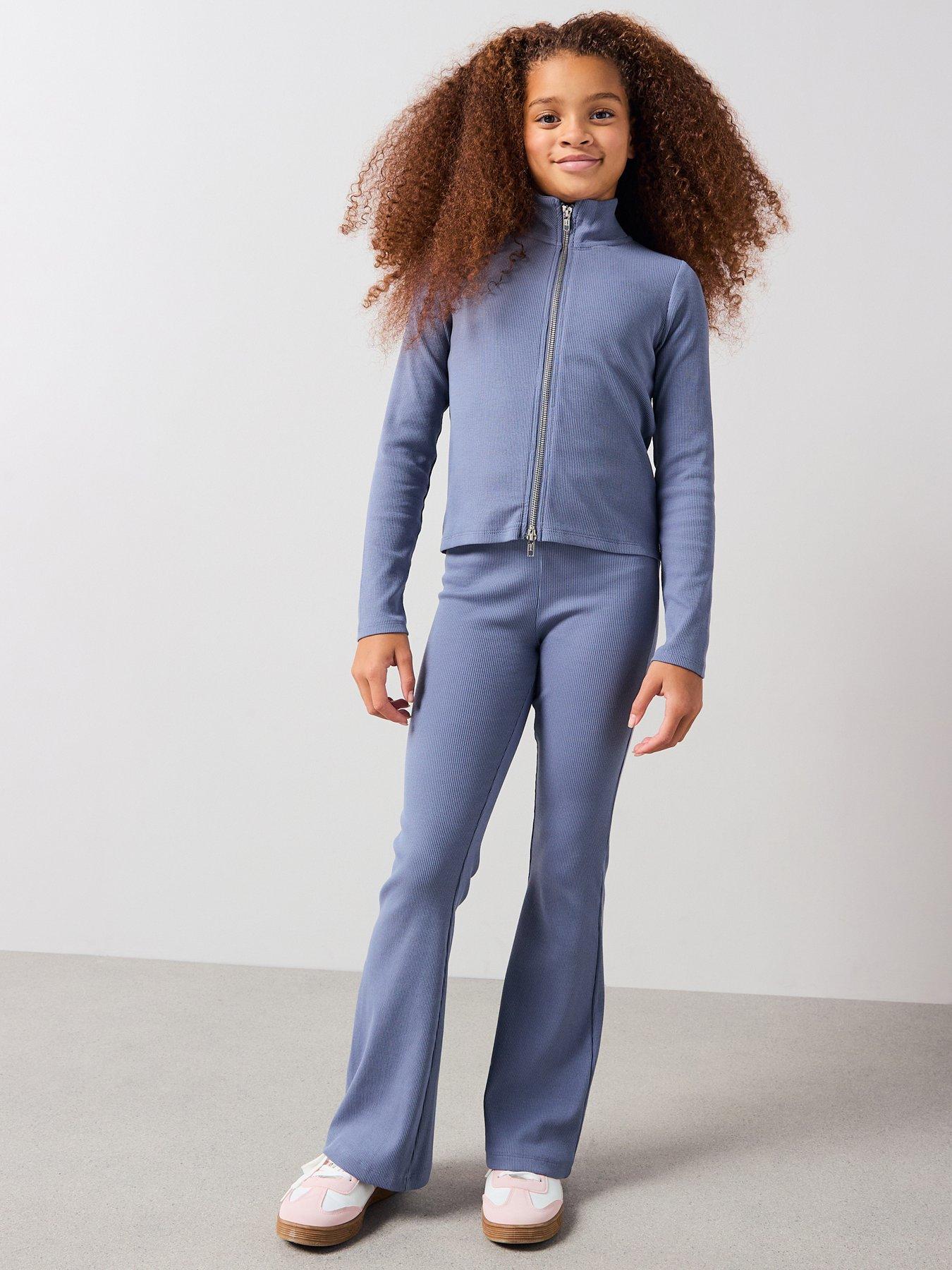 the-very-collection-girls-rib-zip-up-set-with-flare-leggings-bluefront