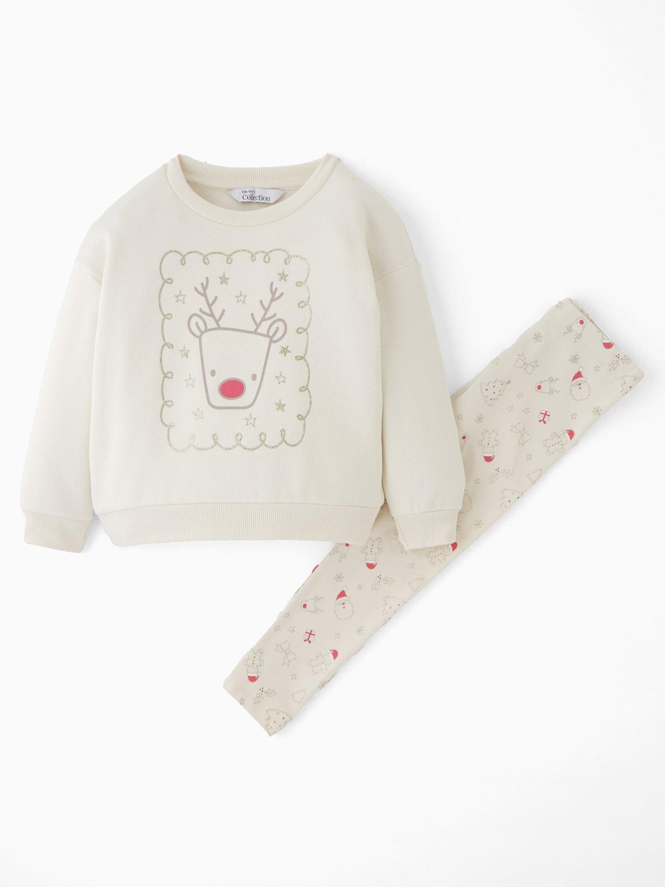 The Very Collection Girls Christmas Reindeer Sweat And Leggings Set - Cream