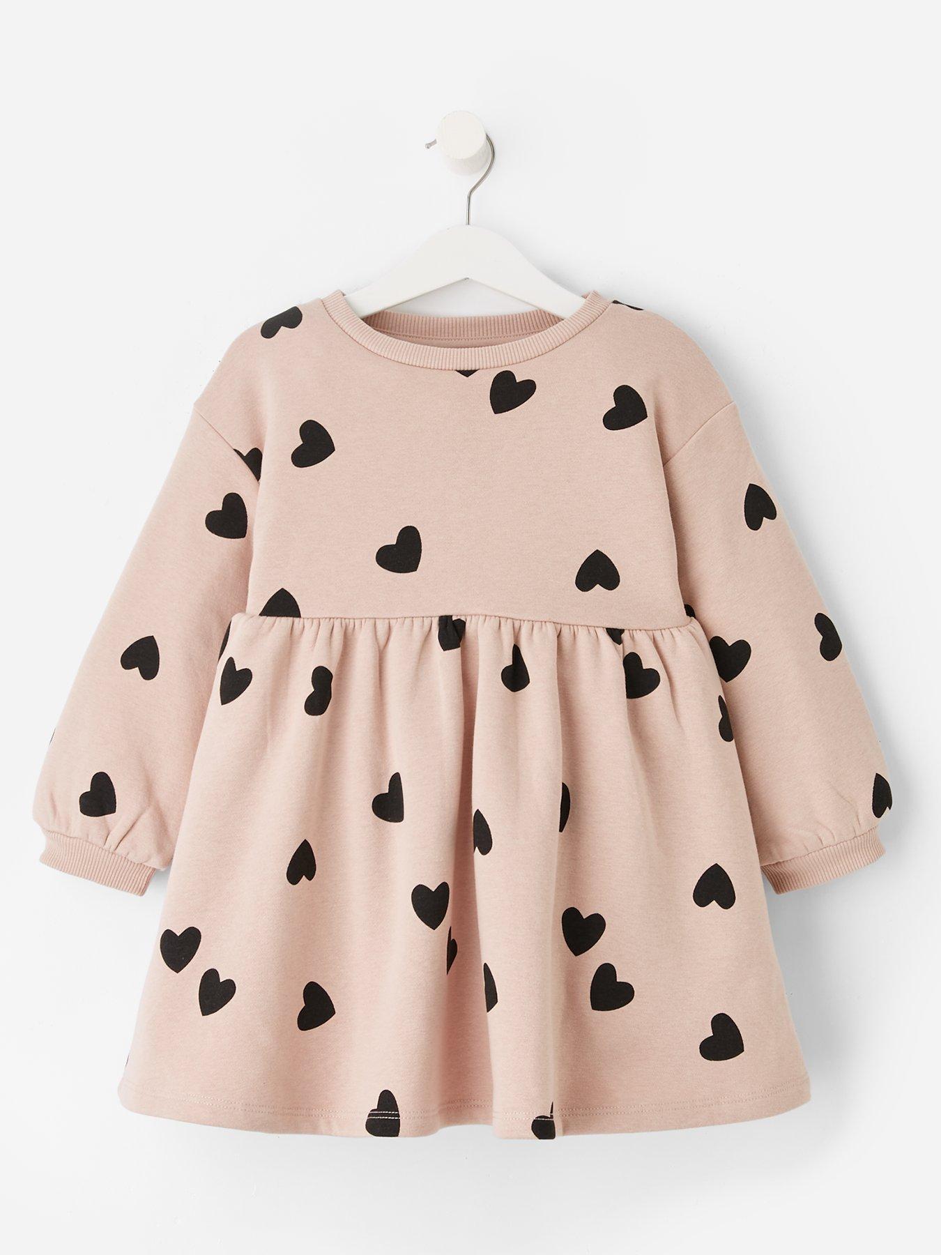 The Very Collection Girls Heart Print Sweat Dress - Cream