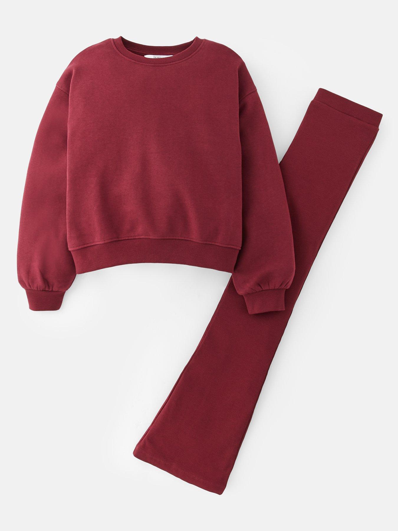 The Very Collection Girls Sweatshirt With Flare Legging - Burgundy/Red