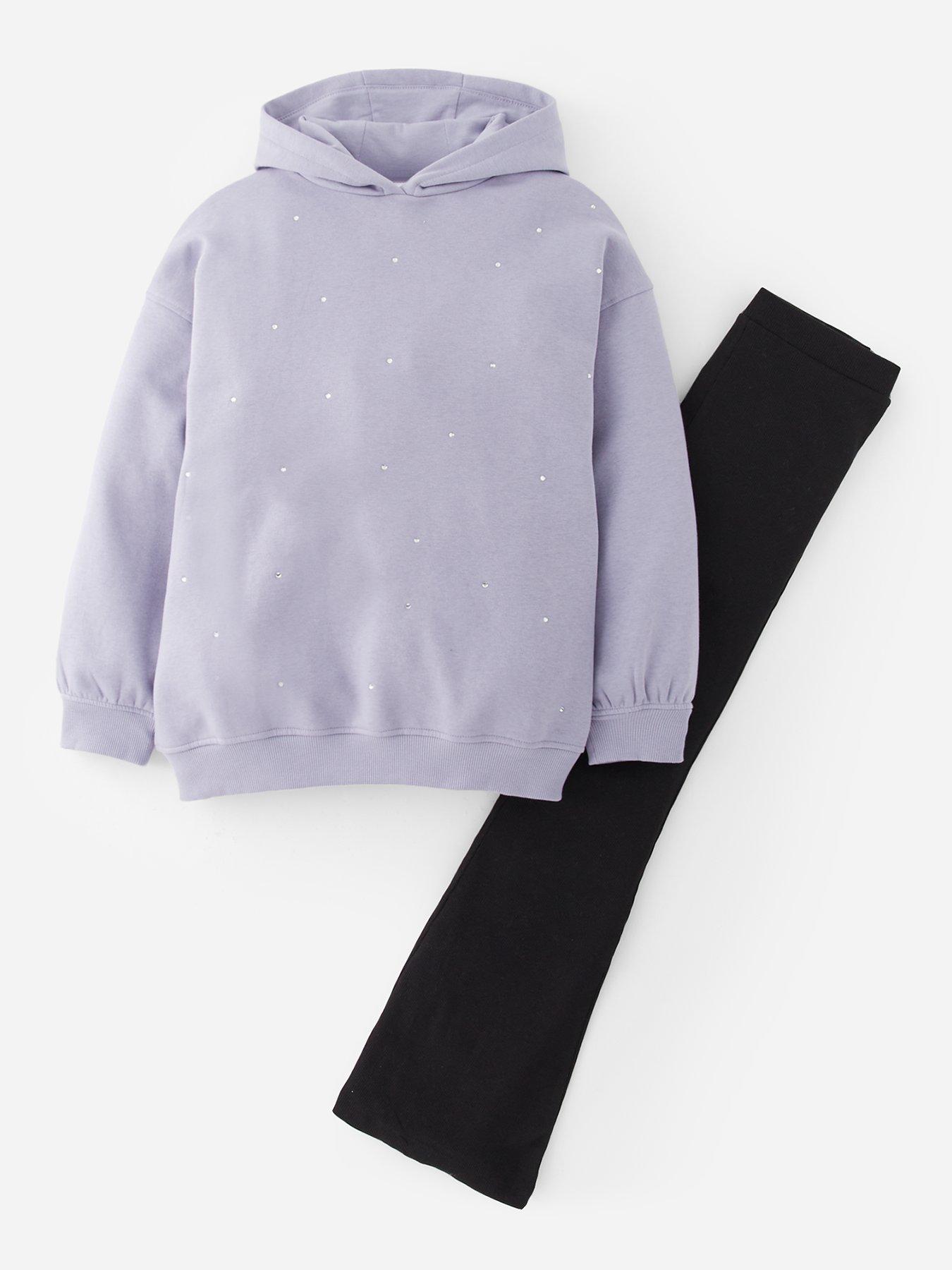 The Very Collection Girls Diamante Detail Hoodie With Flare Leggings - Purple