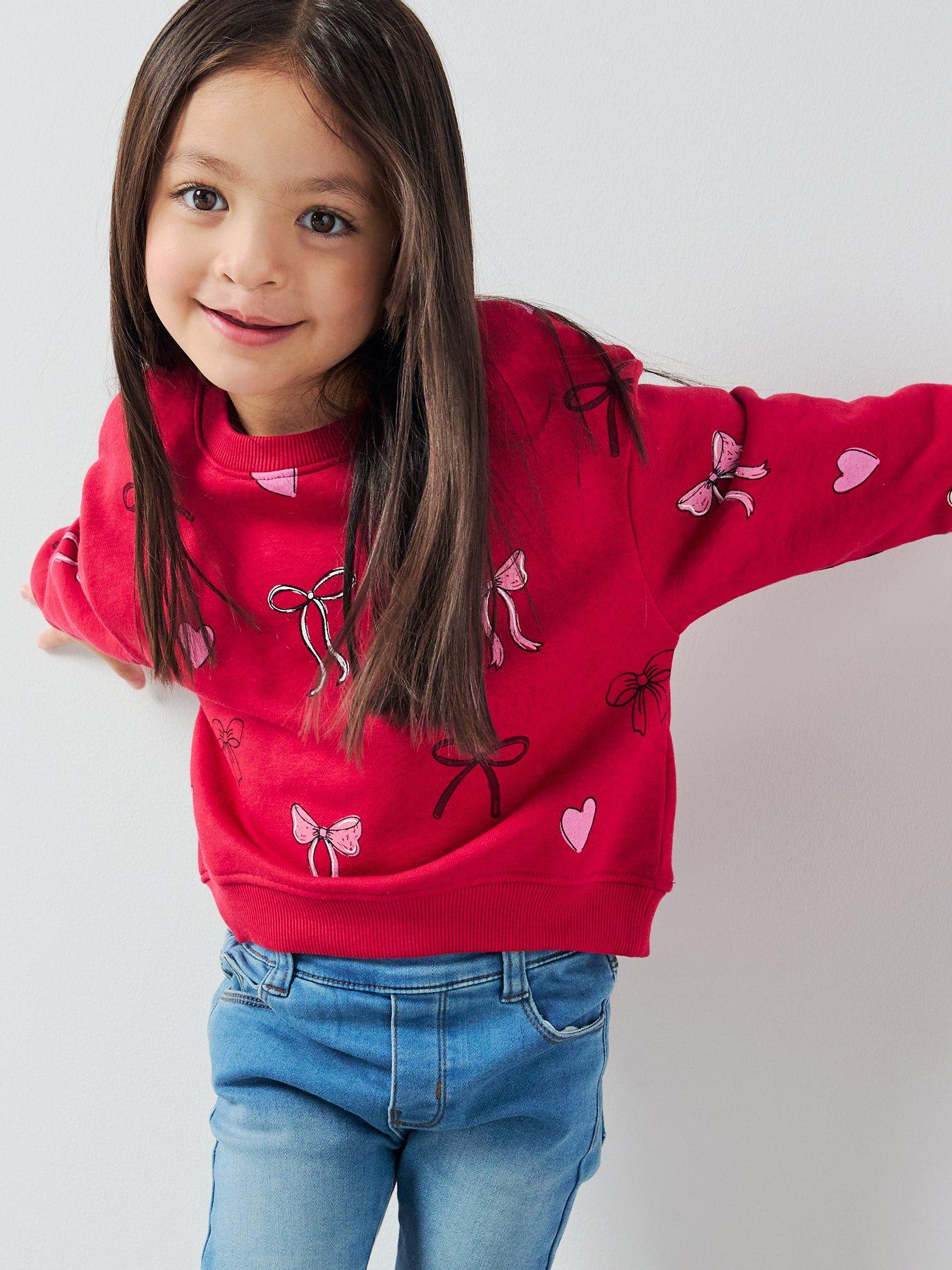 The Very Collection Girls Bow And Heart Christmas Sweatshirt - Red